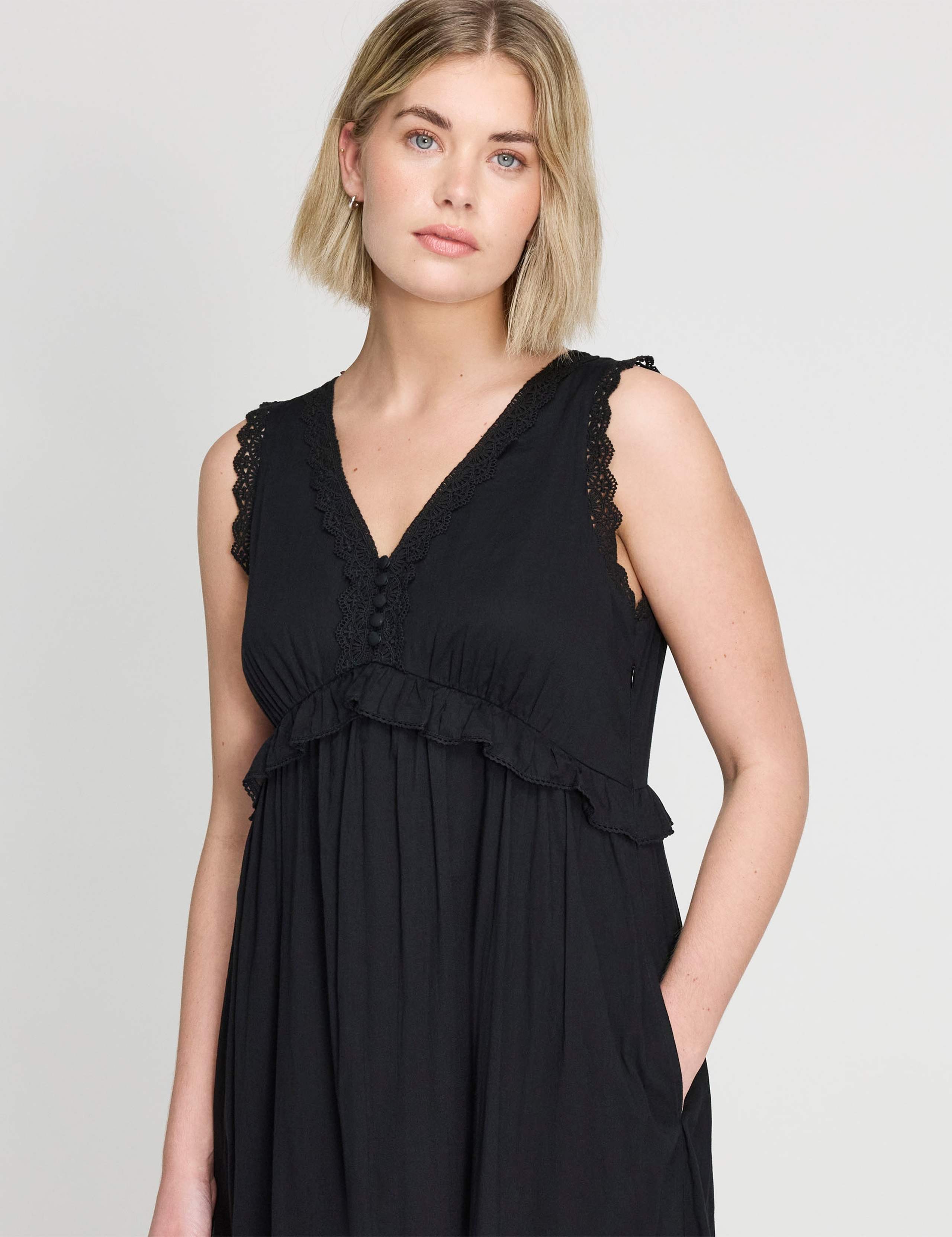 Pure Cotton V-Neck Midi Tiered Dress 4 of 6