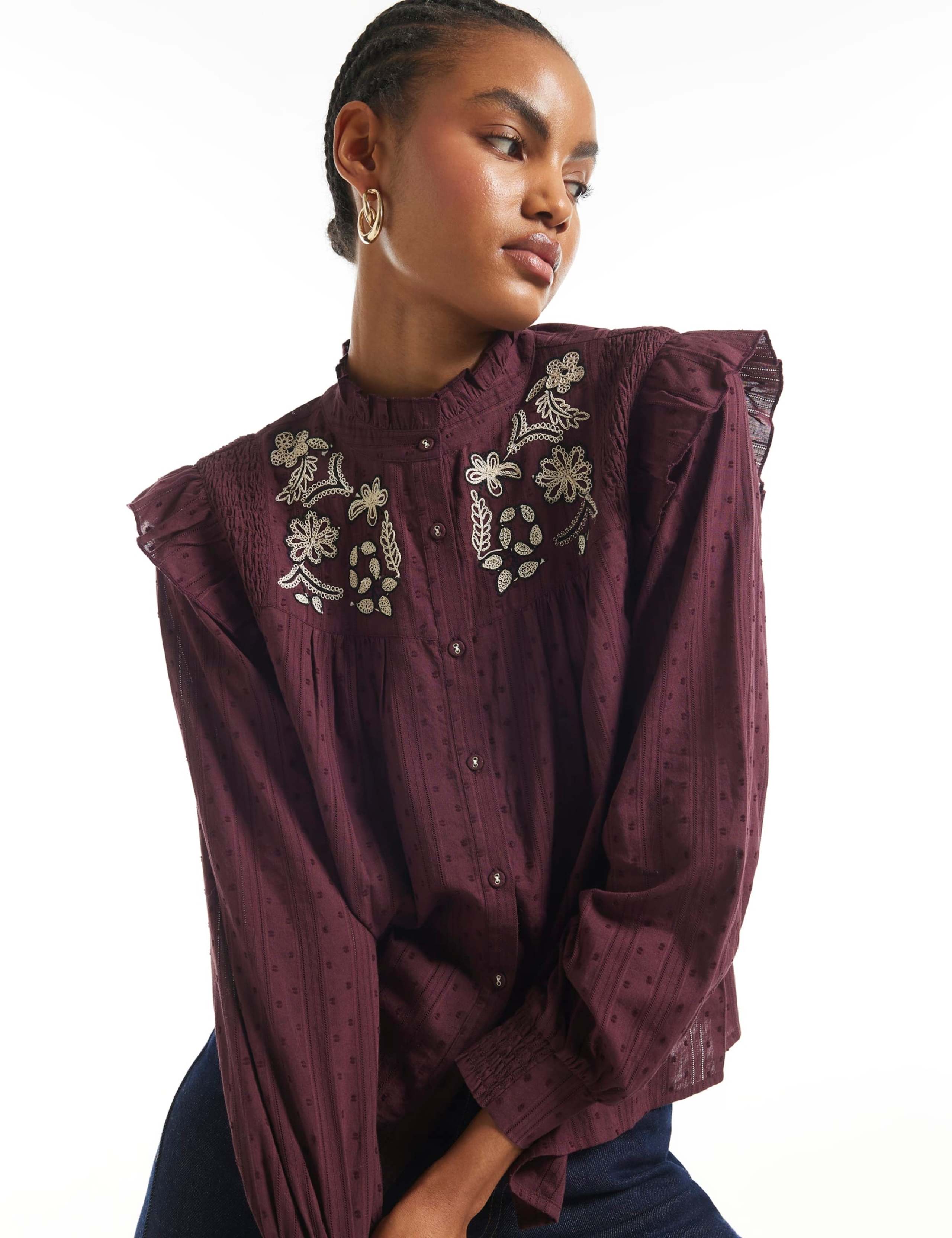 Pure Cotton Embroidered High Neck Blouse 1 of 6