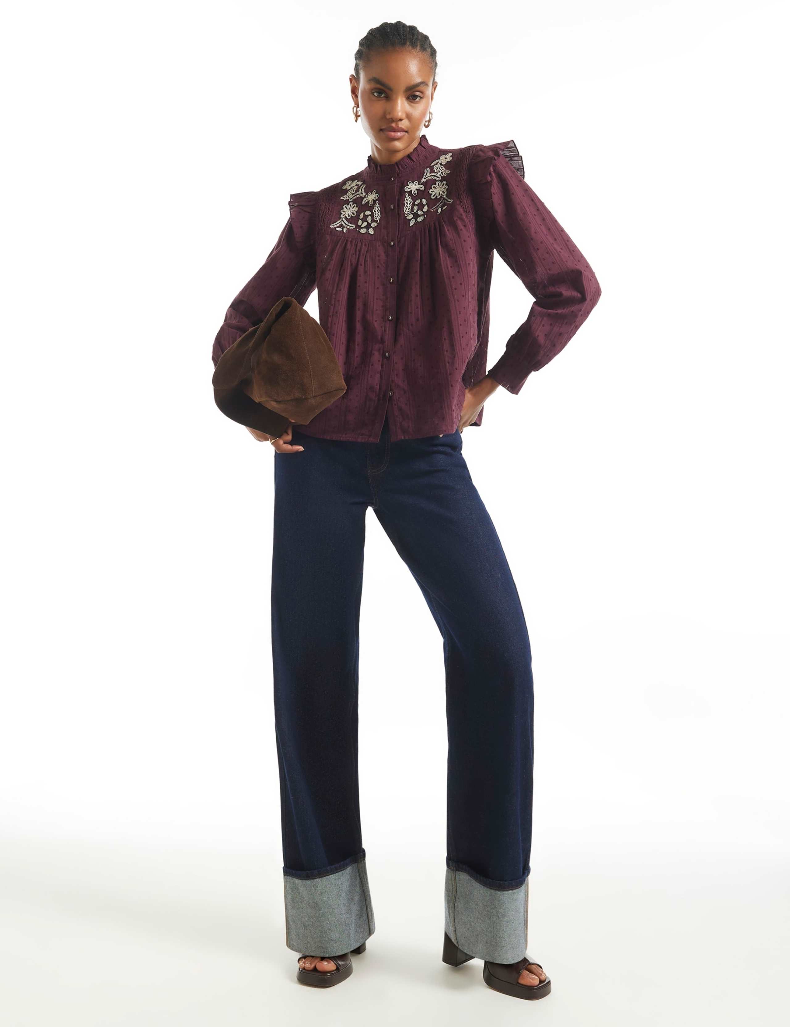 Pure Cotton Embroidered High Neck Blouse 3 of 6