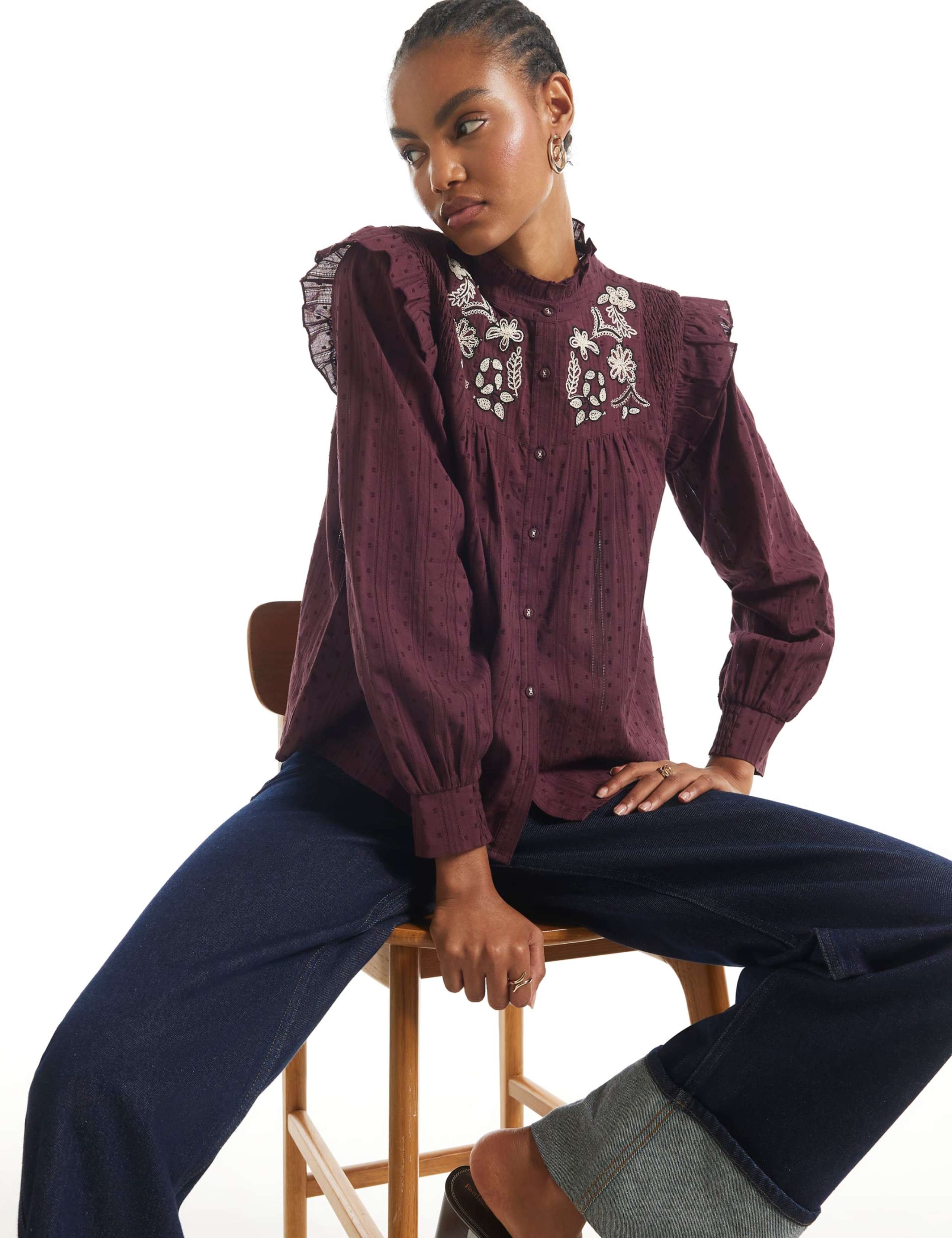 Pure Cotton Embroidered High Neck Blouse 5 of 6