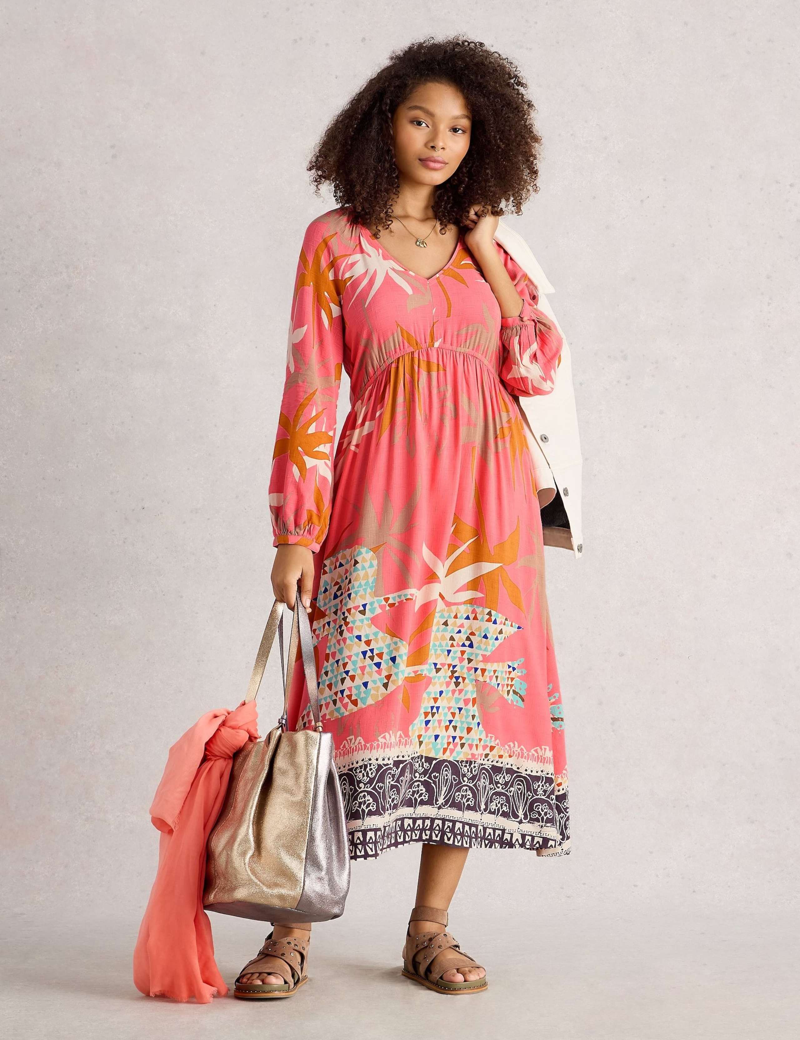 V-Neck Printed Midi Dress 1 of 6