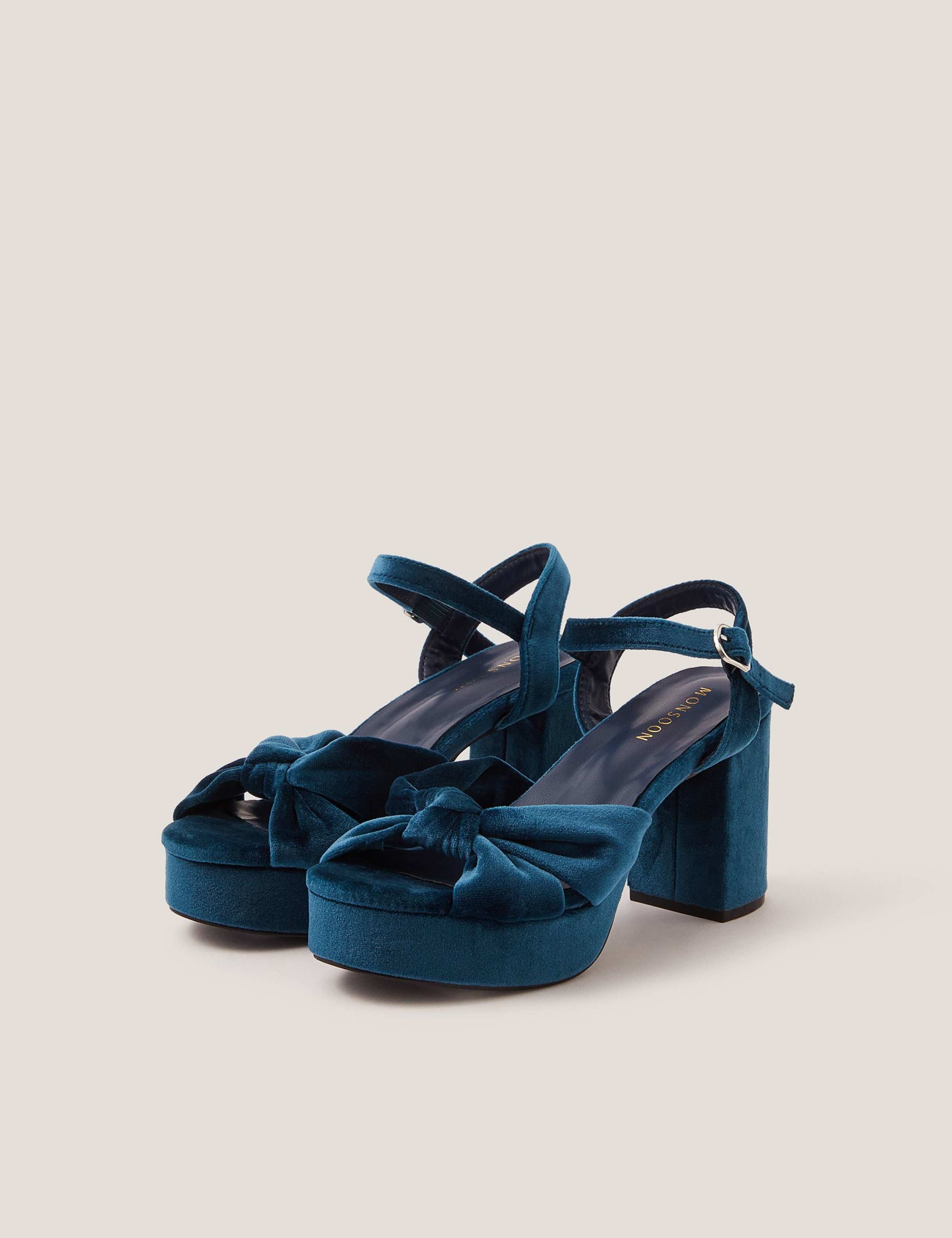 Velvet Ankle Strap Platform Heeled Sandals 2 of 3