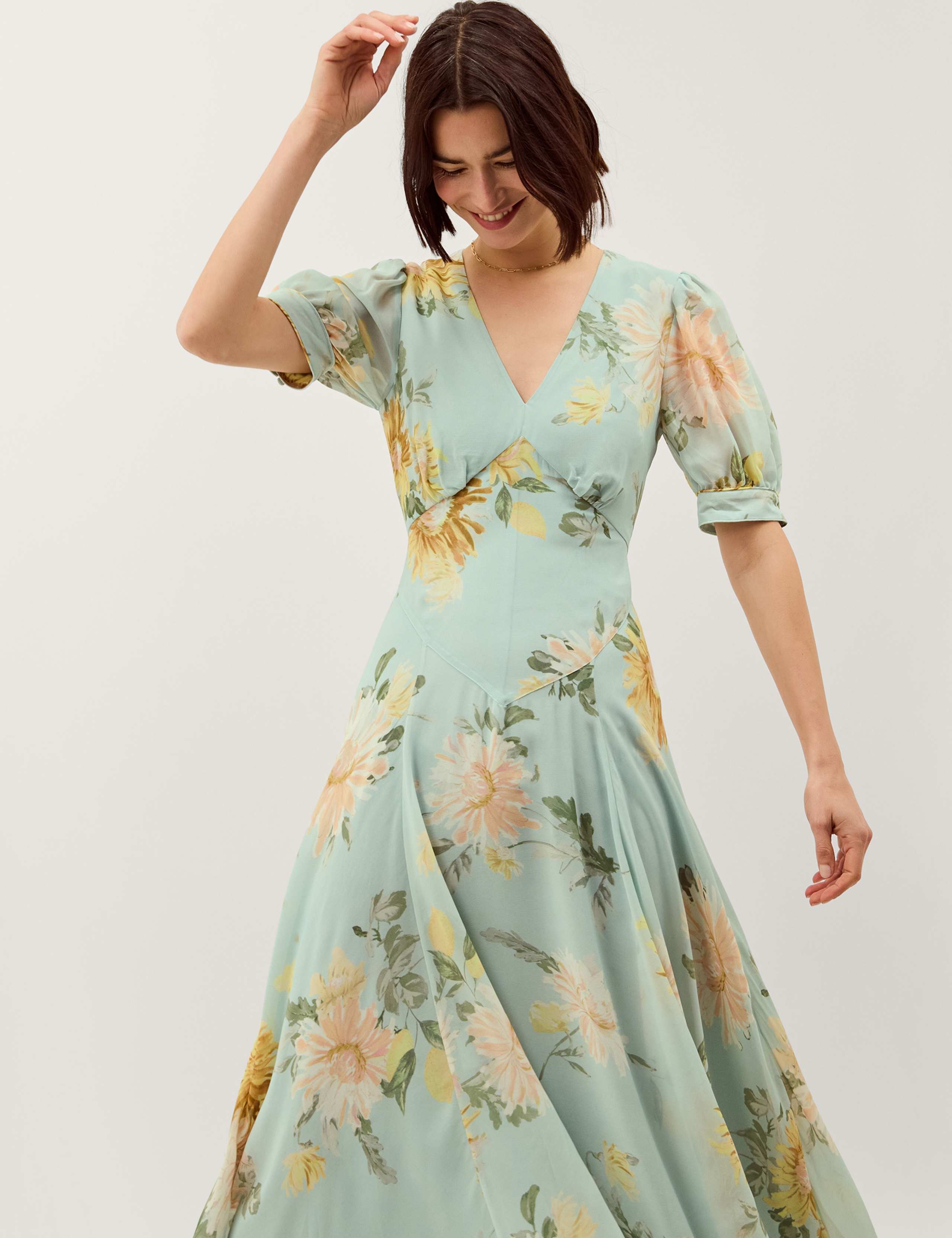 Floral V-Neck Midi Waisted Dress 2 of 4