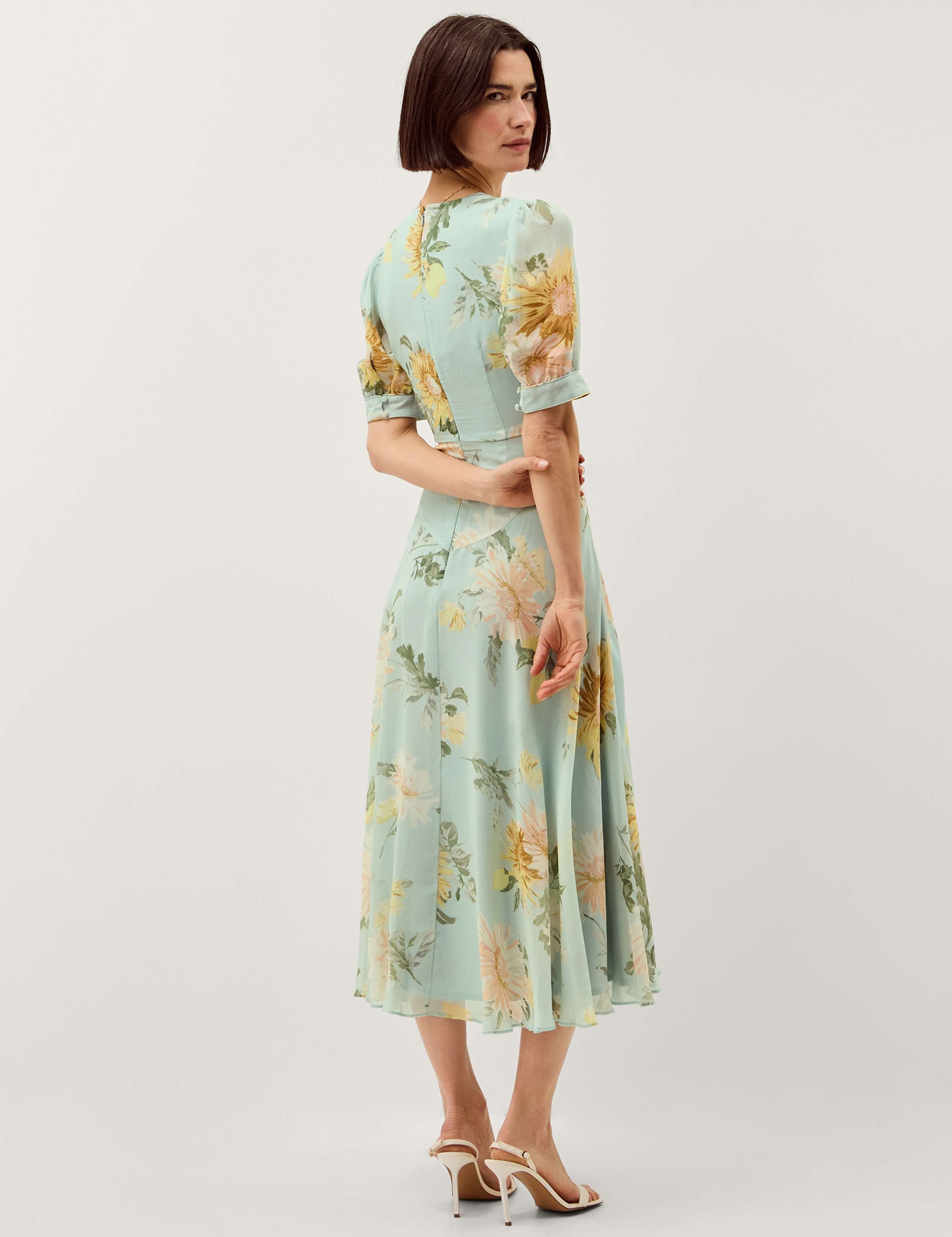 Floral V-Neck Midi Waisted Dress 4 of 4