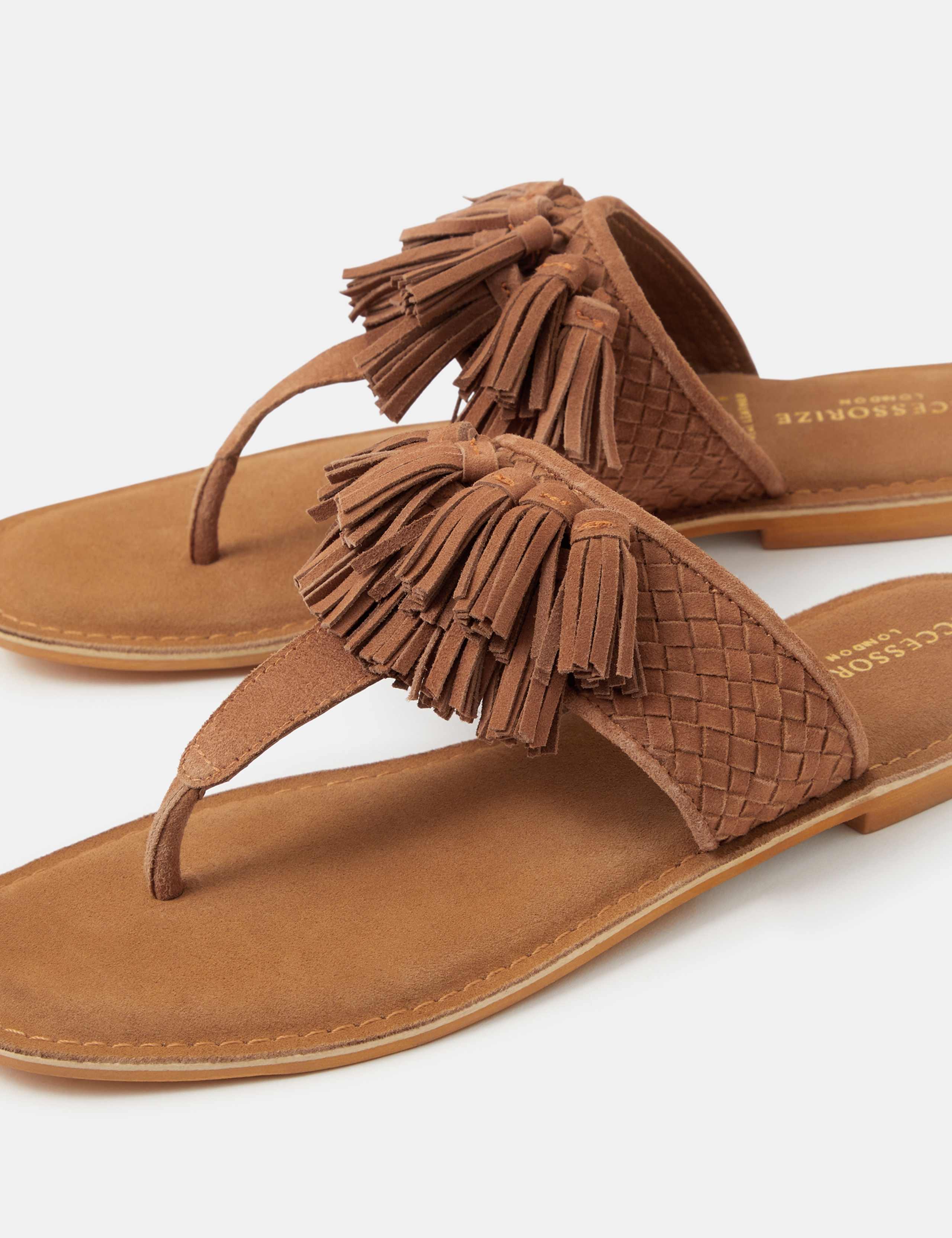 Suede Fringe Toe Thong Sandals 2 of 3