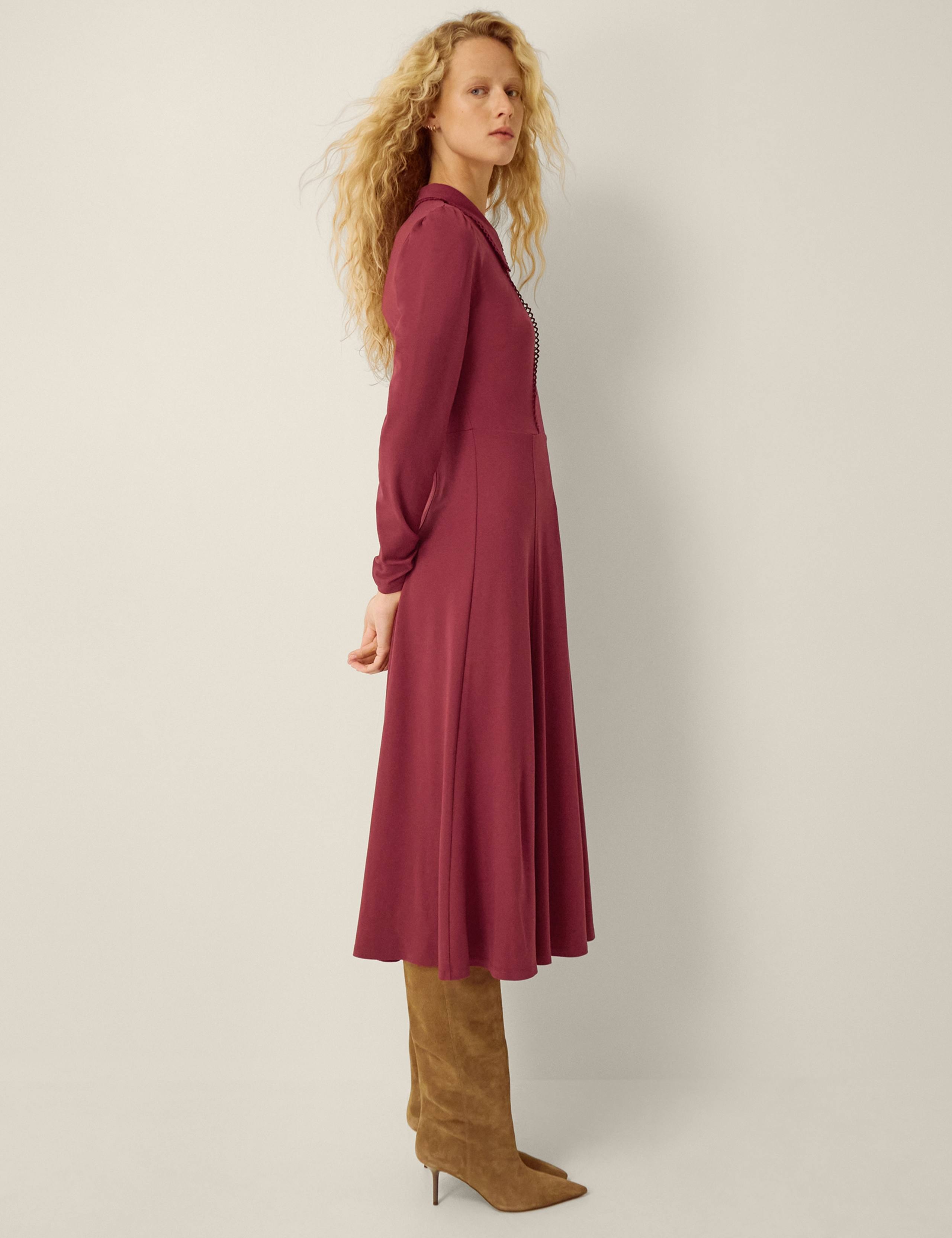 Jersey Zip Neck Midi Shirt Dress 2 of 4