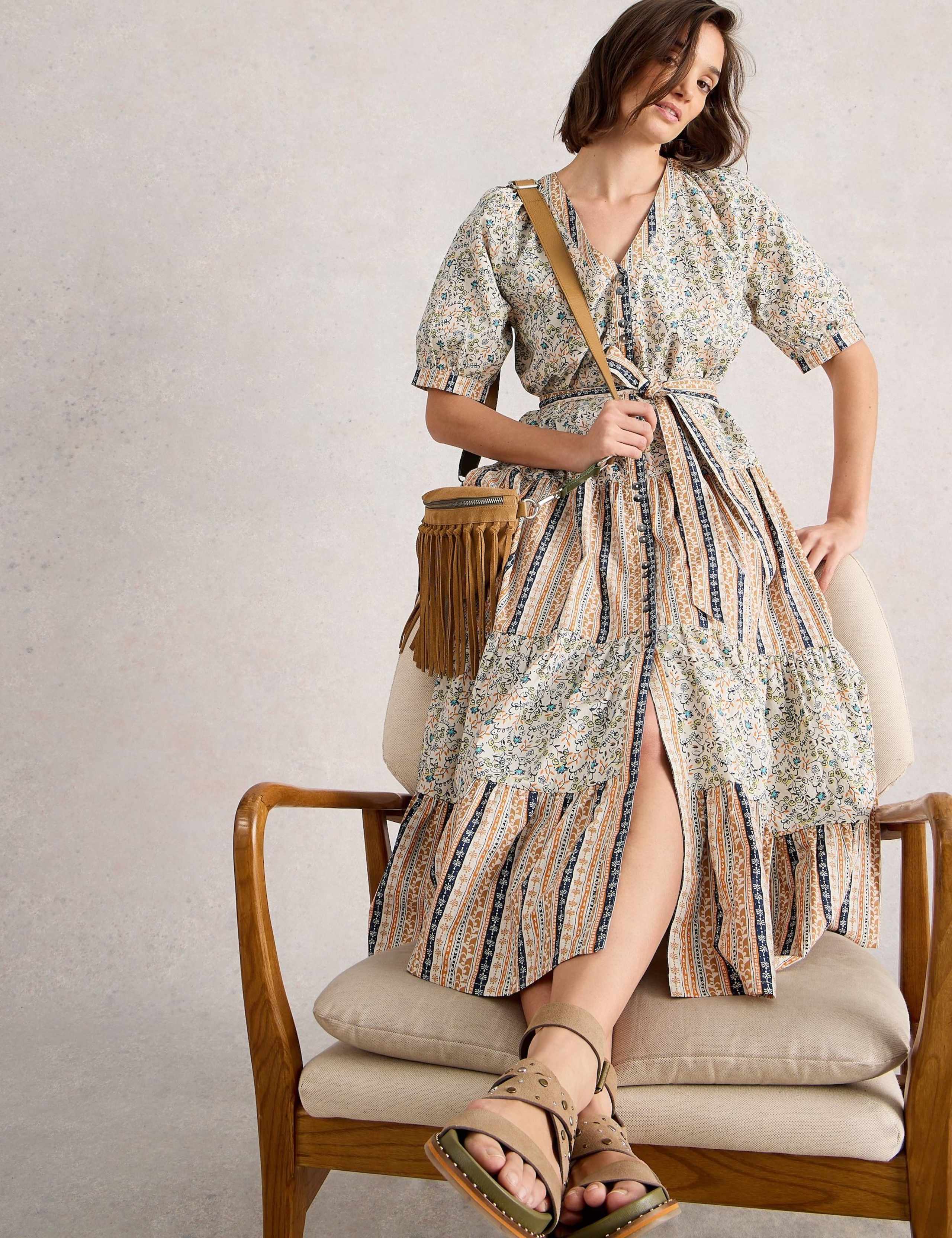 Pure Cotton Printed Belted Midi Tiered Dress 3 of 6
