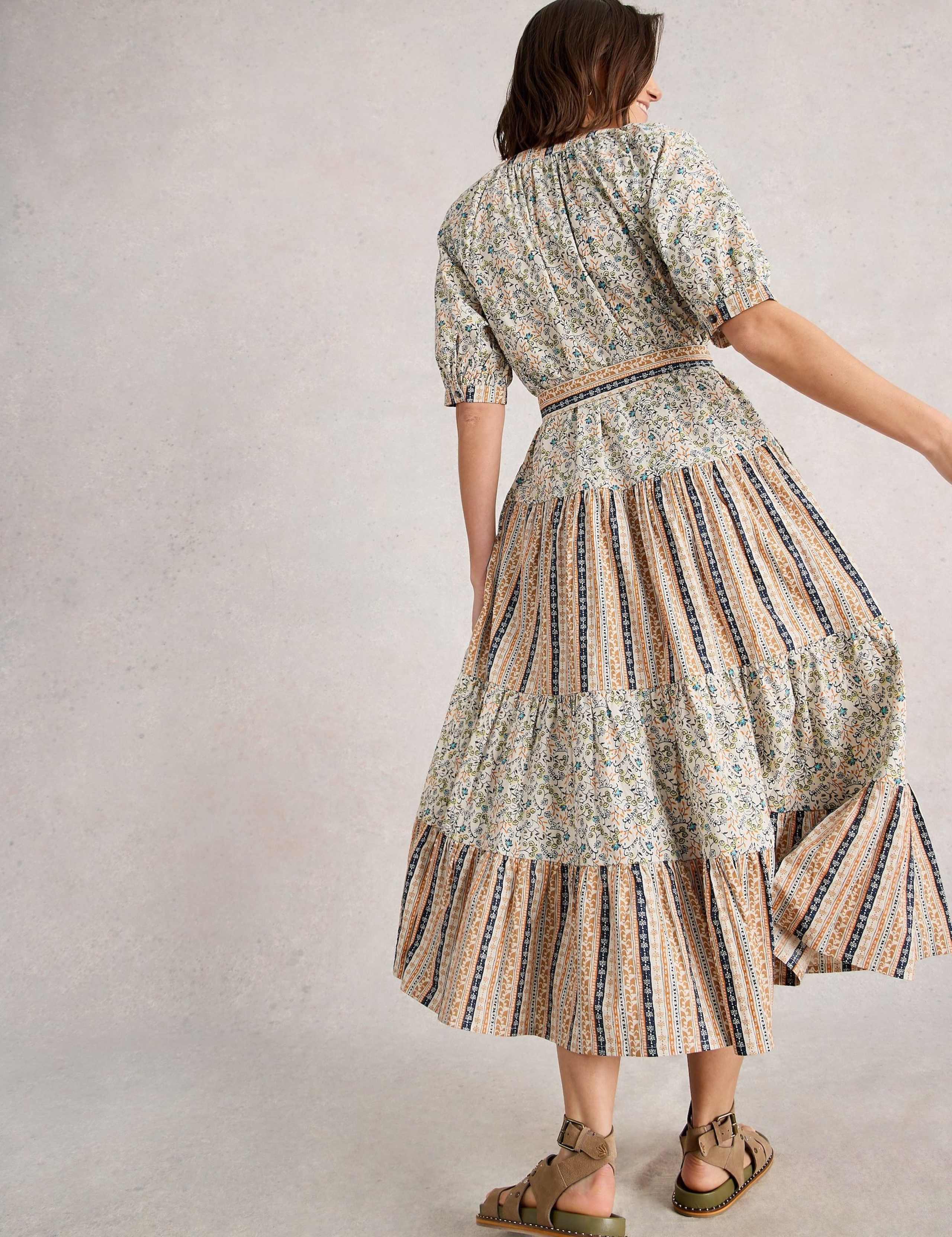 Pure Cotton Printed Belted Midi Tiered Dress 4 of 6