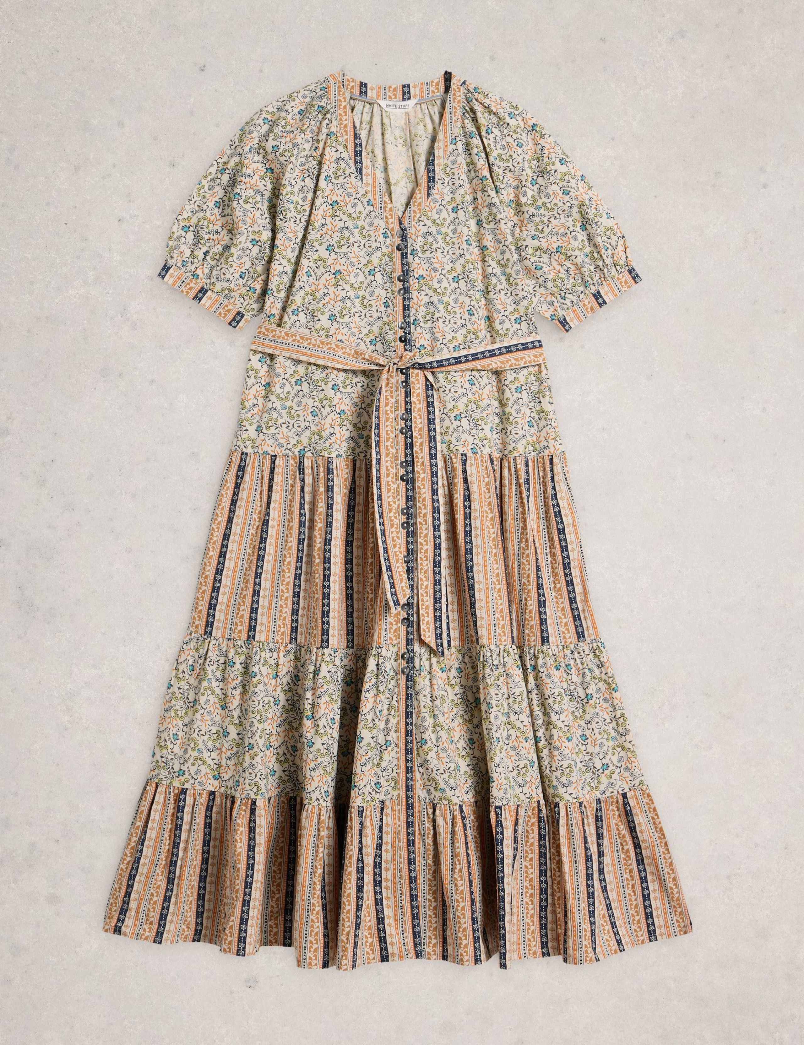 Pure Cotton Printed Belted Midi Tiered Dress 2 of 6