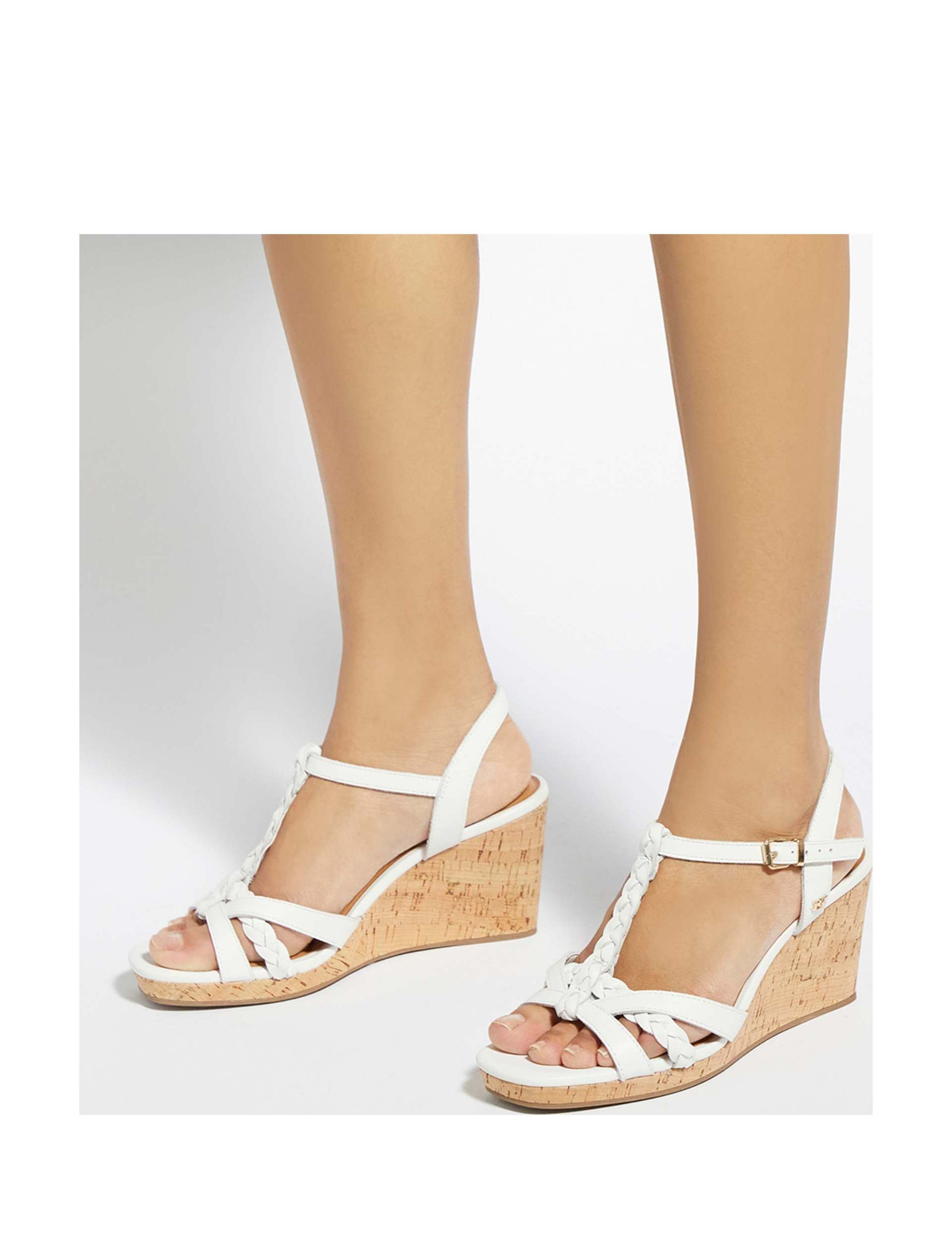 Wide Fit Leather Plait Detail Wedge Sandals 2 of 6