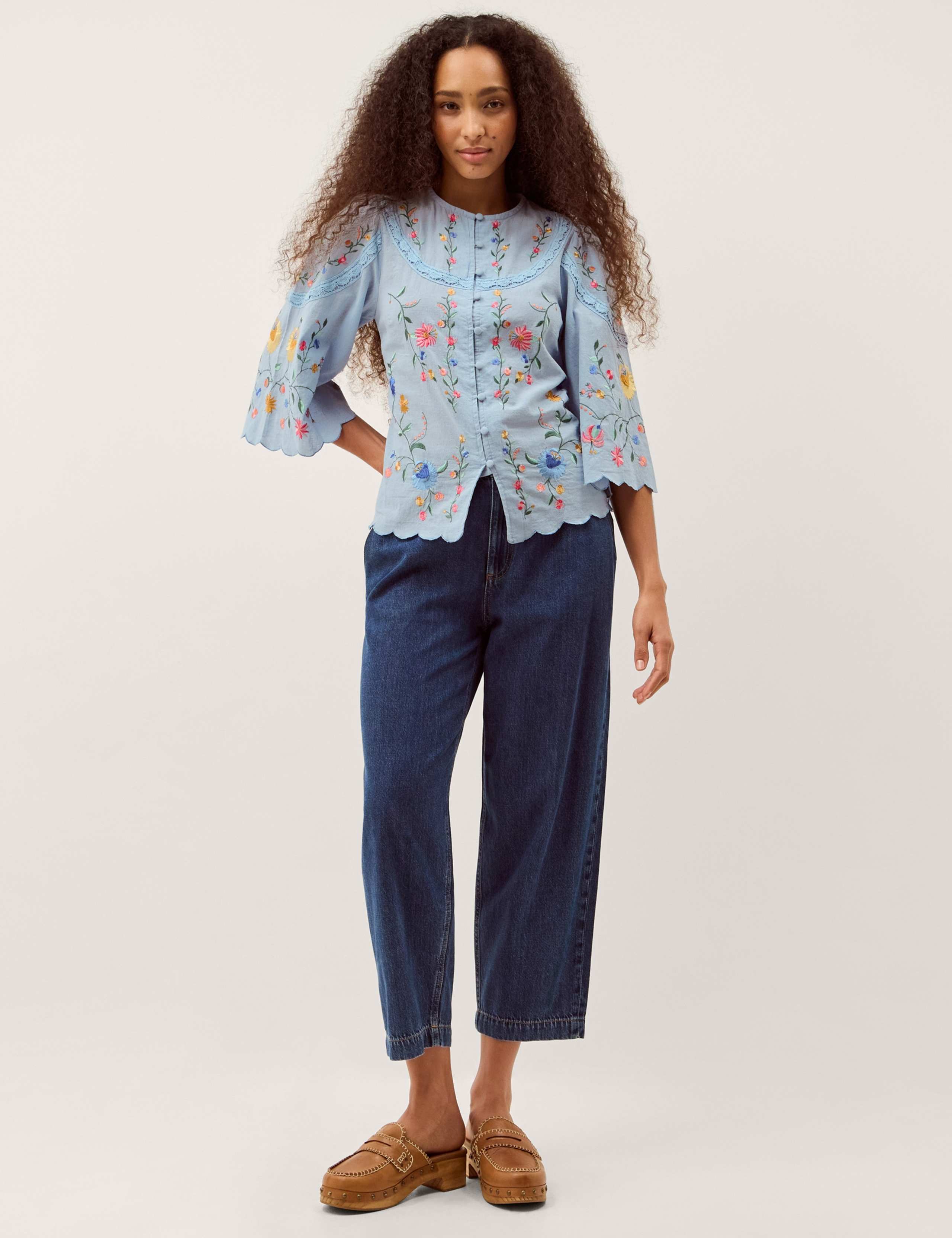 Cotton Rich Embroidered Blouse with Linen 2 of 4