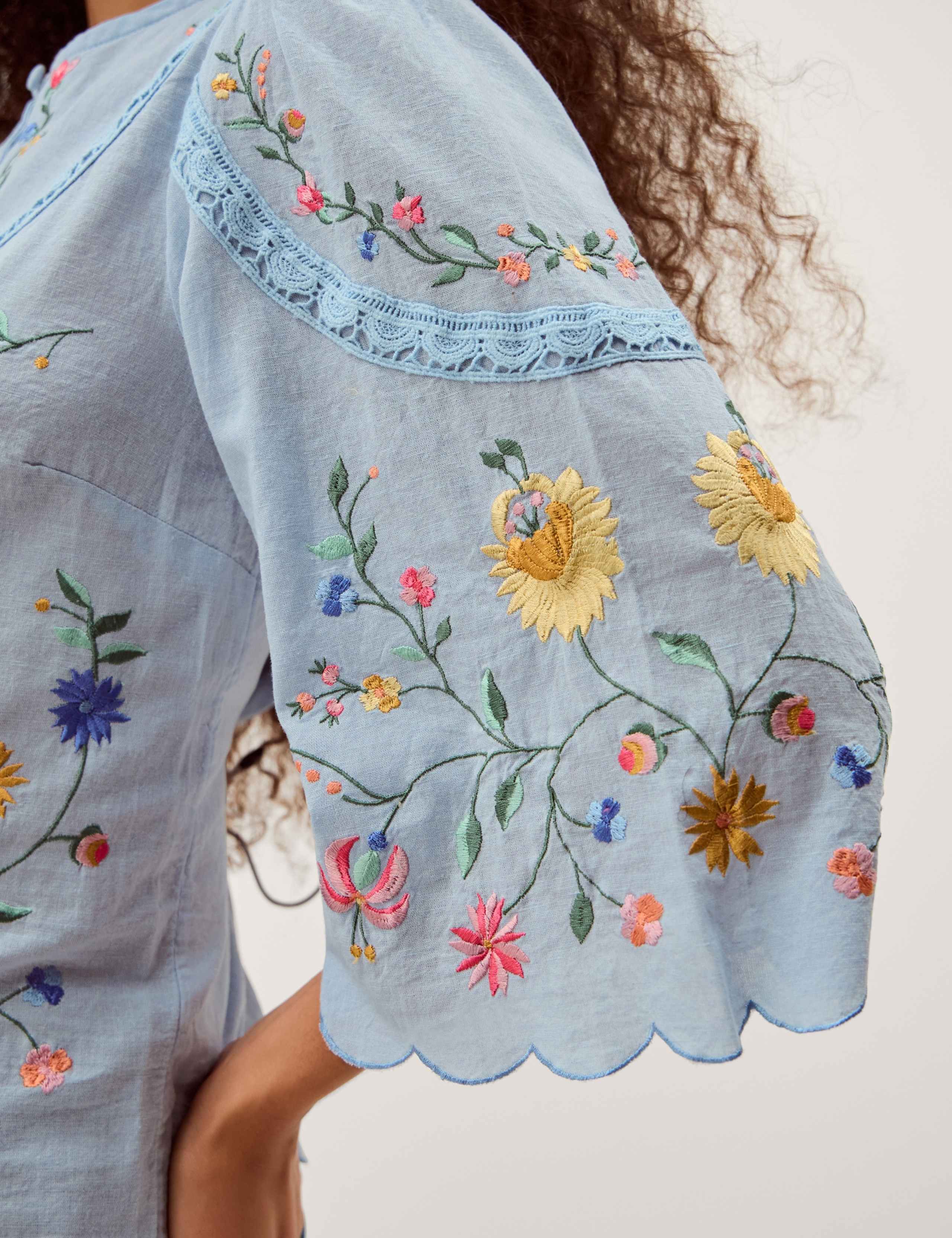 Cotton Rich Embroidered Blouse with Linen 4 of 4