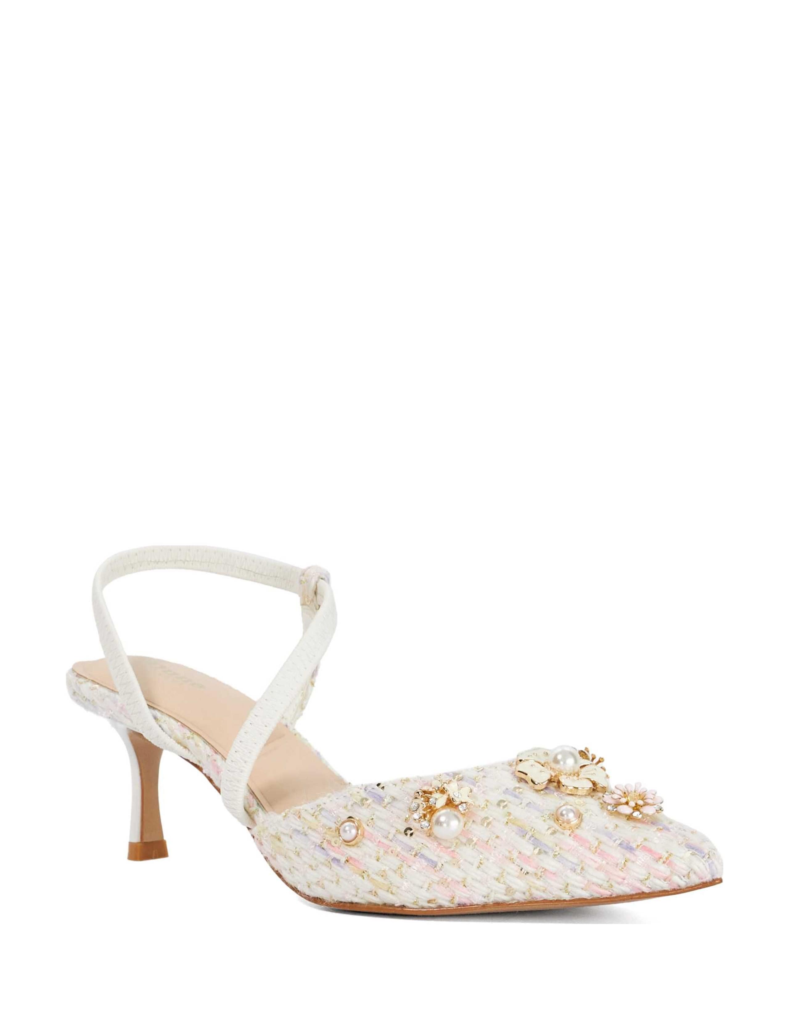 Wide Fit Leather Flower Boucle Slingback Stilettos 2 of 5