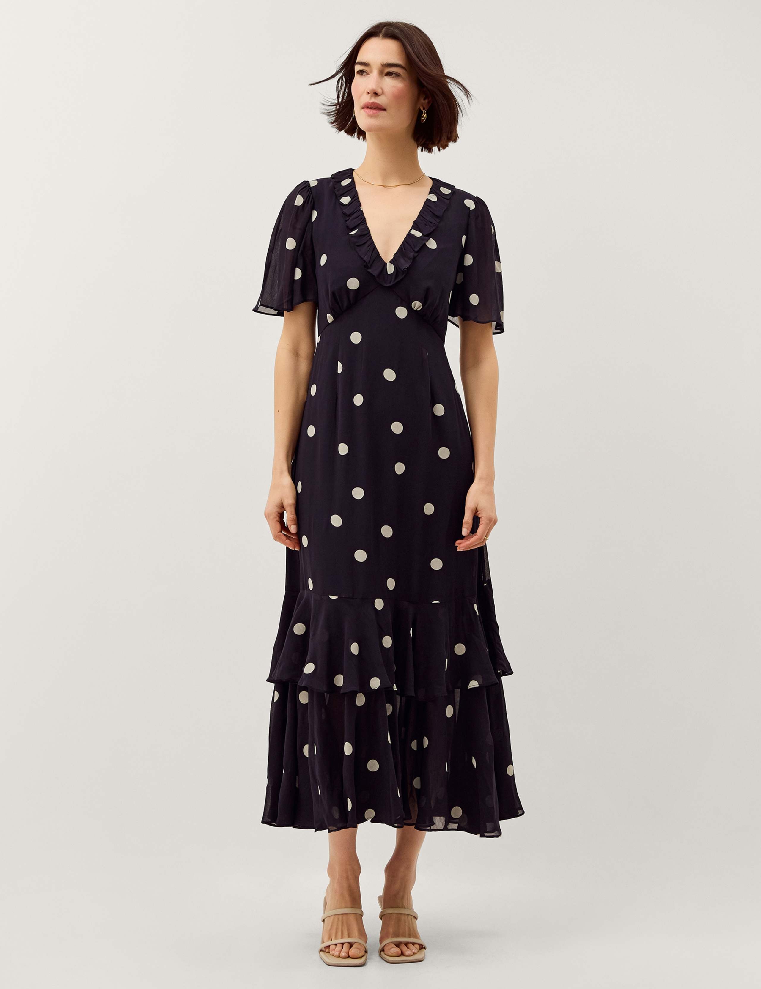 Polka Dot V-Neck Midaxi Tiered Dress 1 of 5