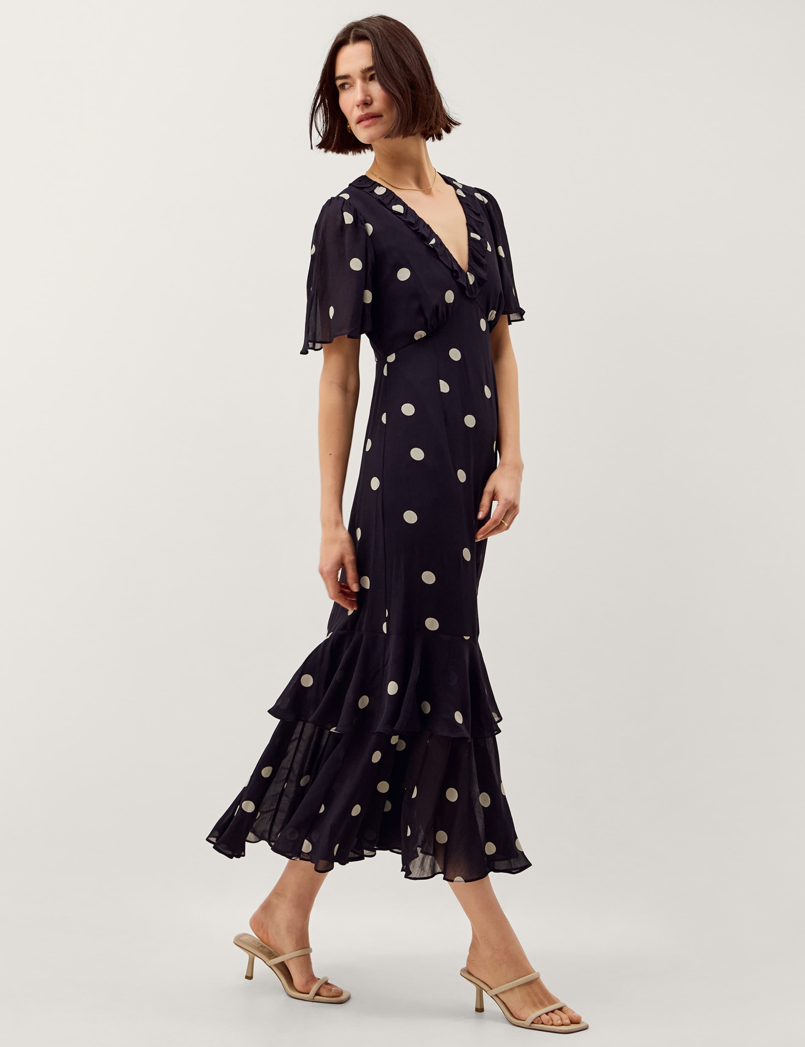 Polka Dot V-Neck Midaxi Tiered Dress 2 of 5