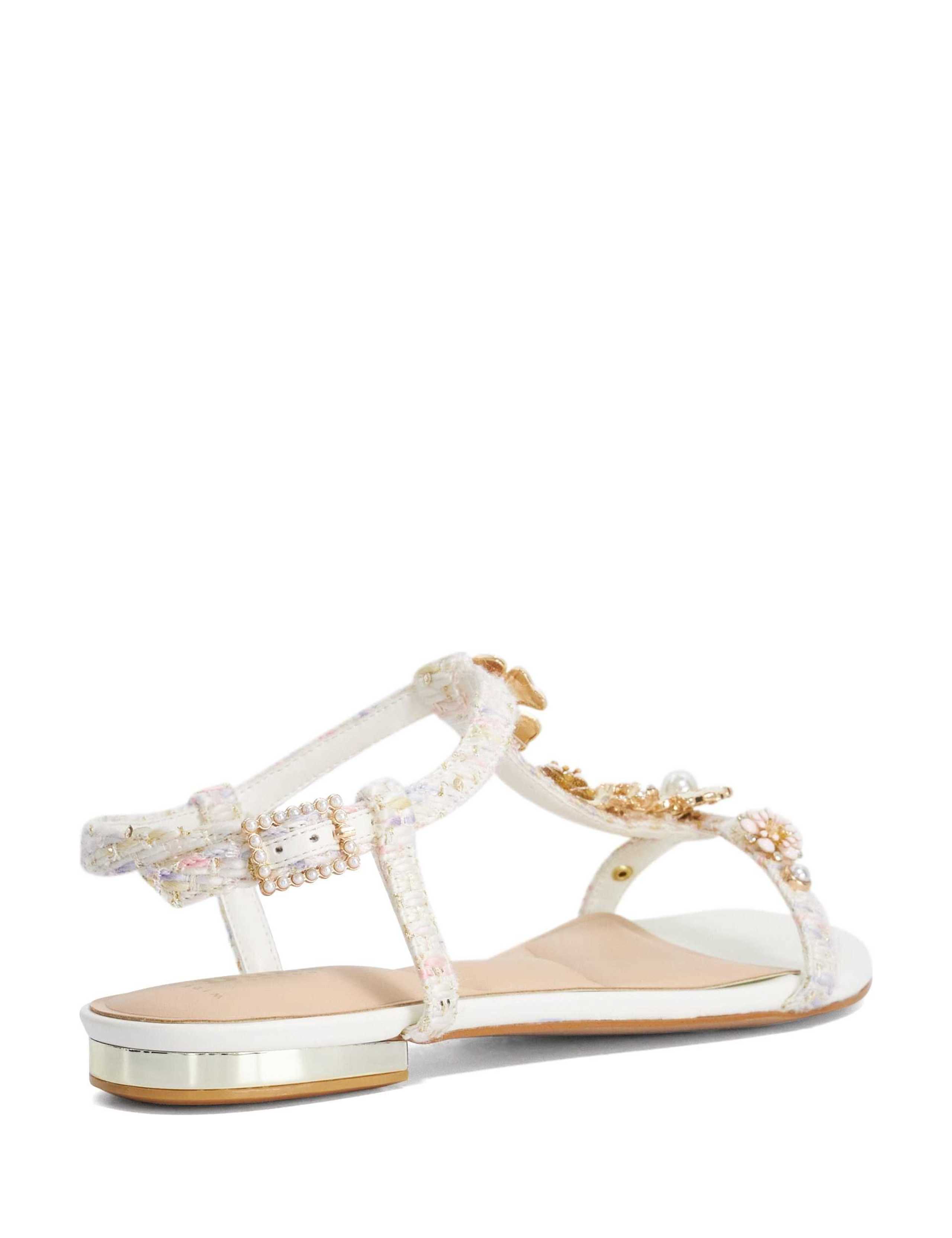 Wide Fit Leather Floral T-Bar Flat Sandals 2 of 5