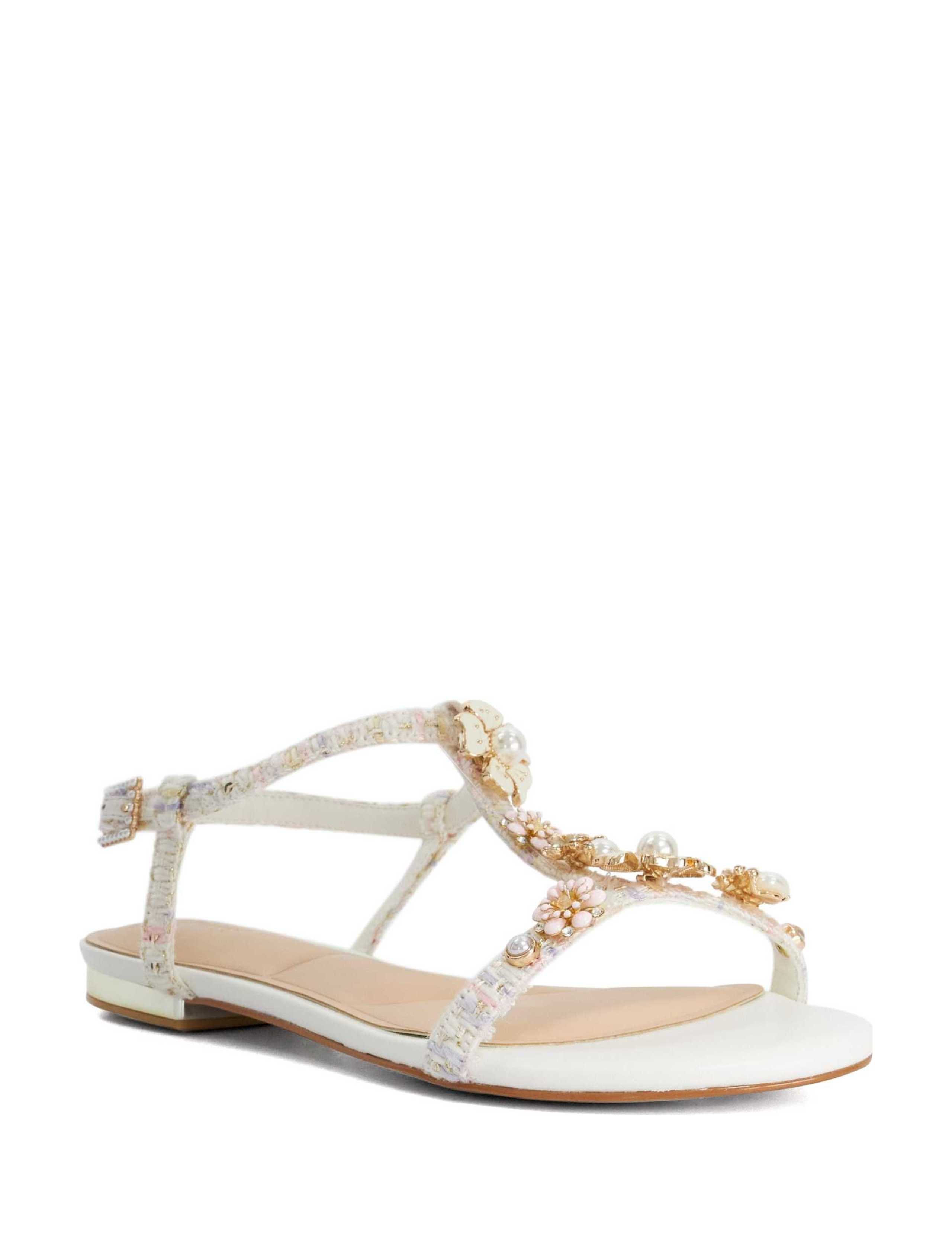 Wide Fit Leather Floral T-Bar Flat Sandals 3 of 5