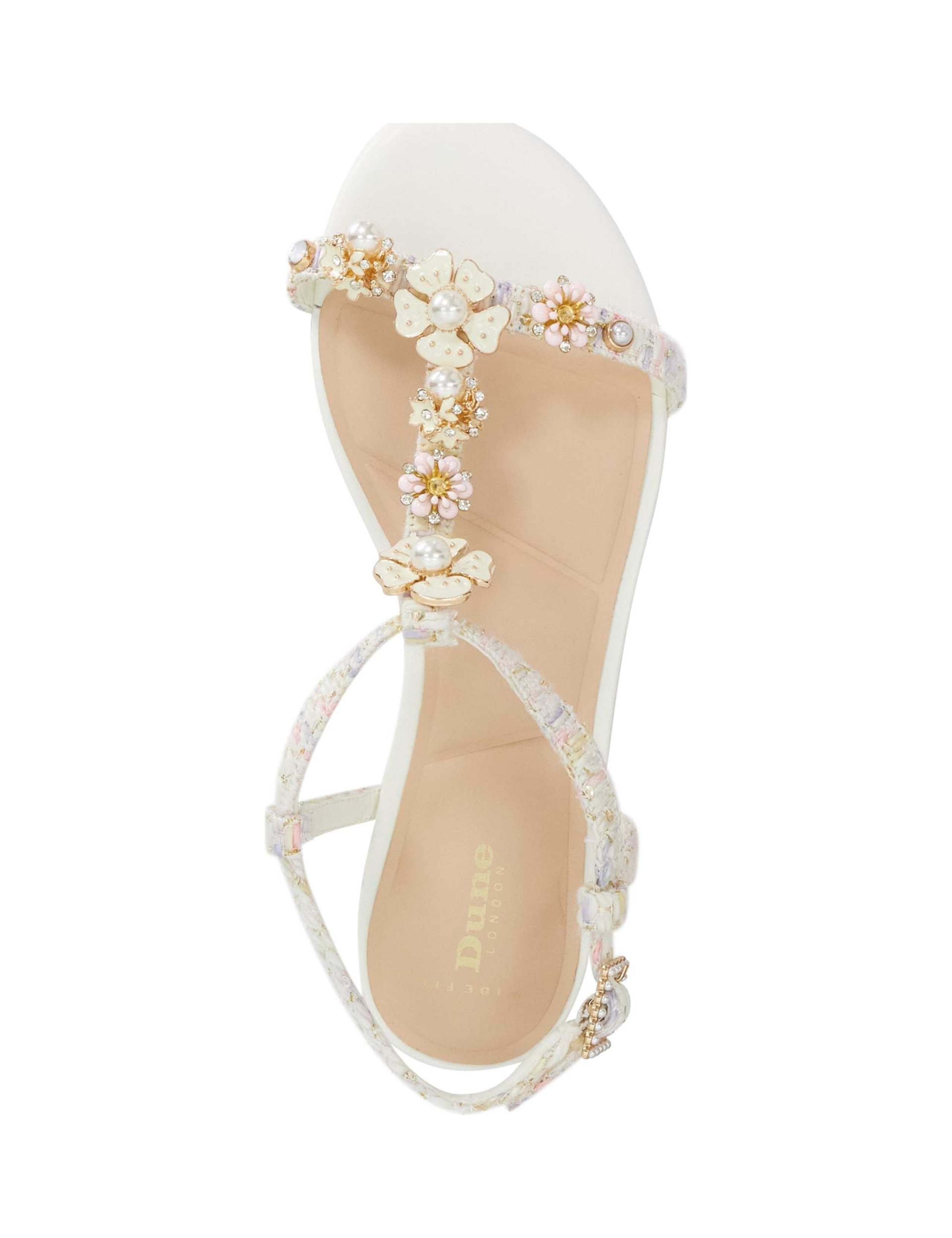 Wide Fit Leather Floral T-Bar Flat Sandals 4 of 5