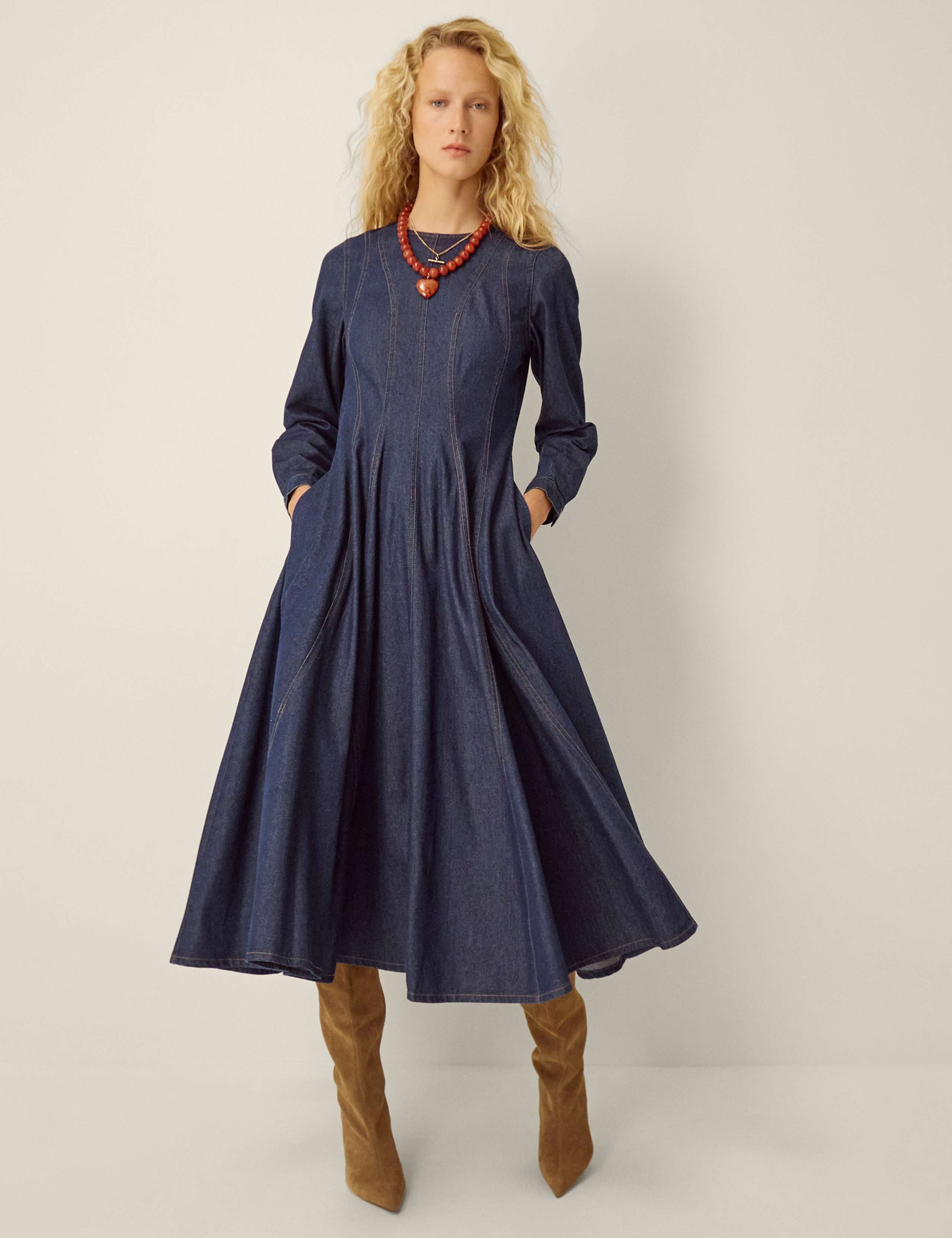 Denim Midi Skater Dress 1 of 5