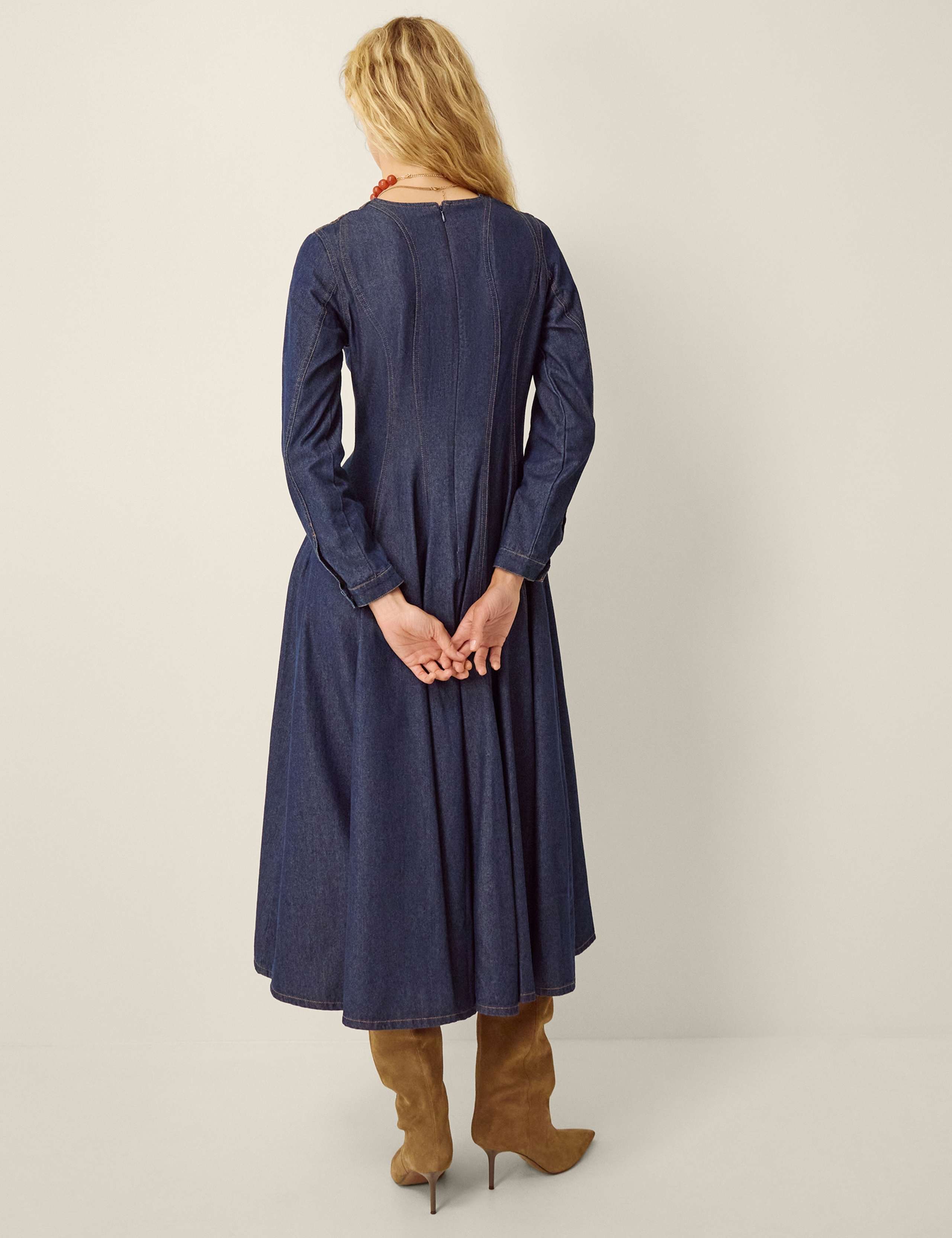 Denim Midi Skater Dress 2 of 5