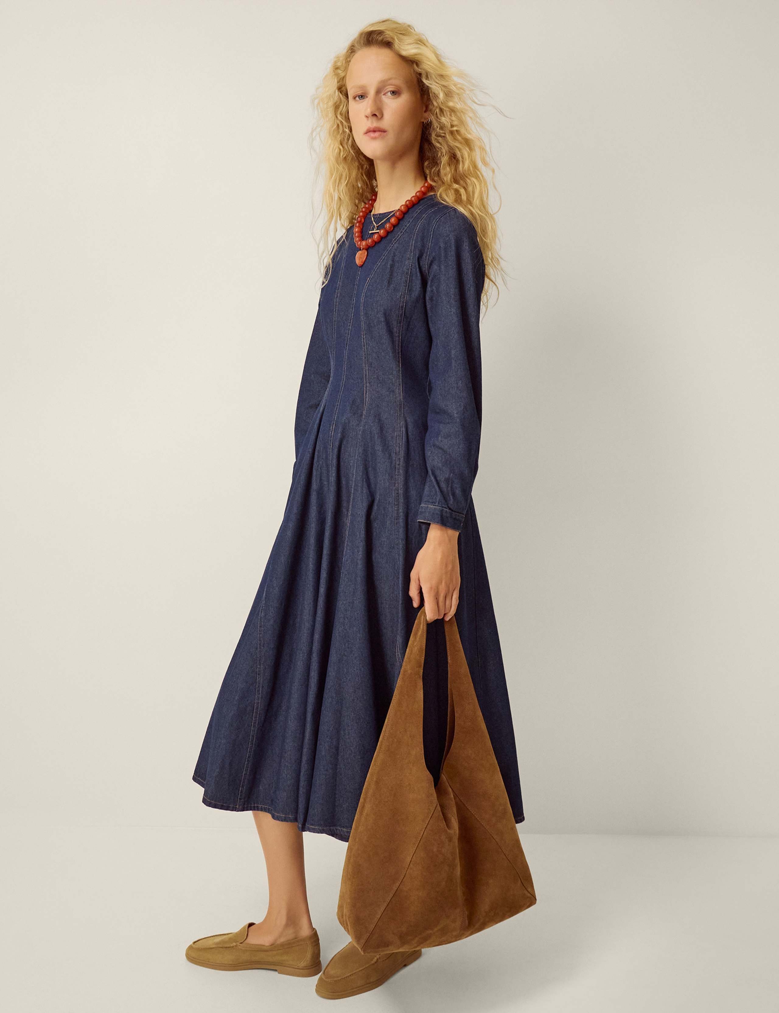Denim Midi Skater Dress 3 of 5