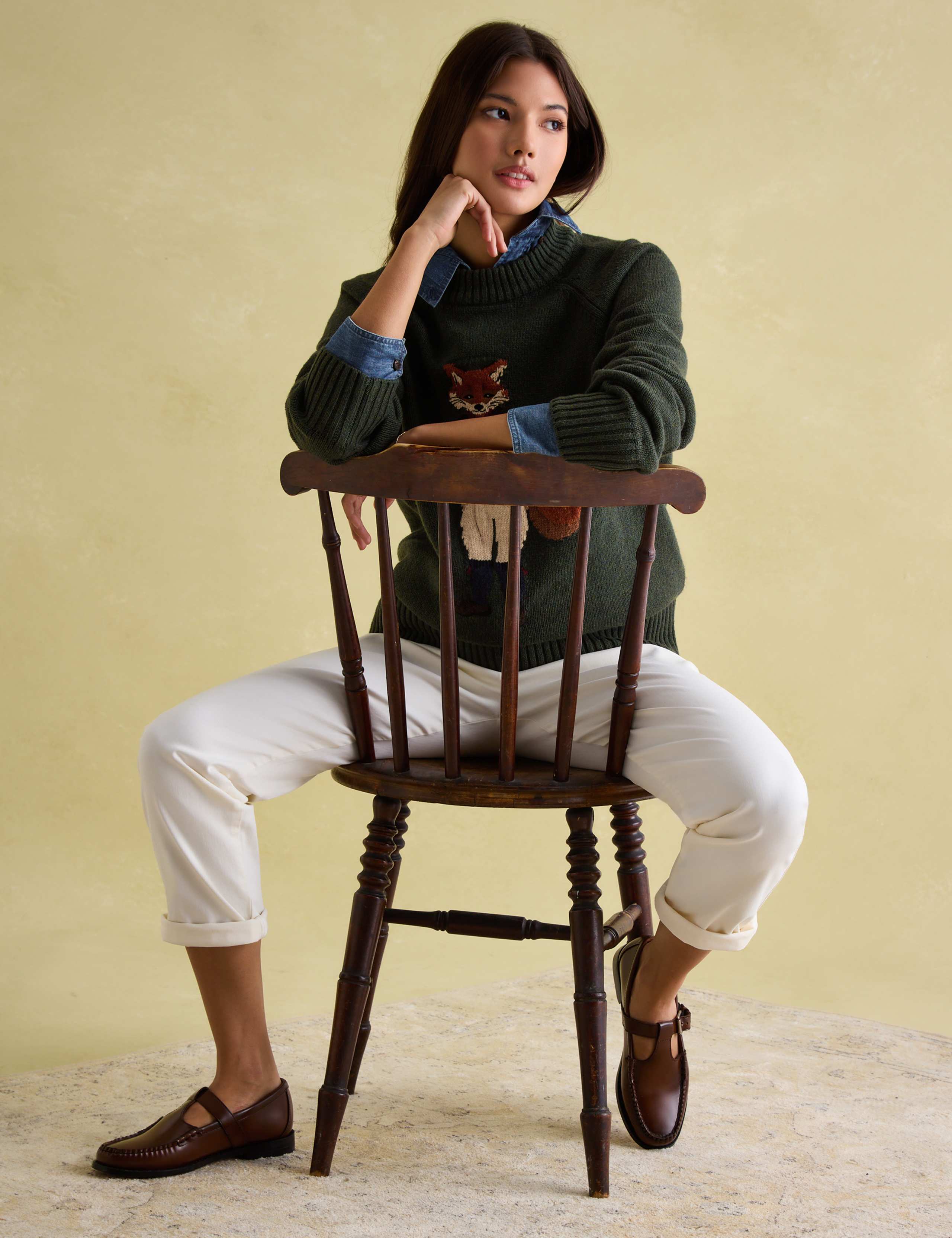 Fox Patterned Crew Neck Jumper with Wool 4 of 6