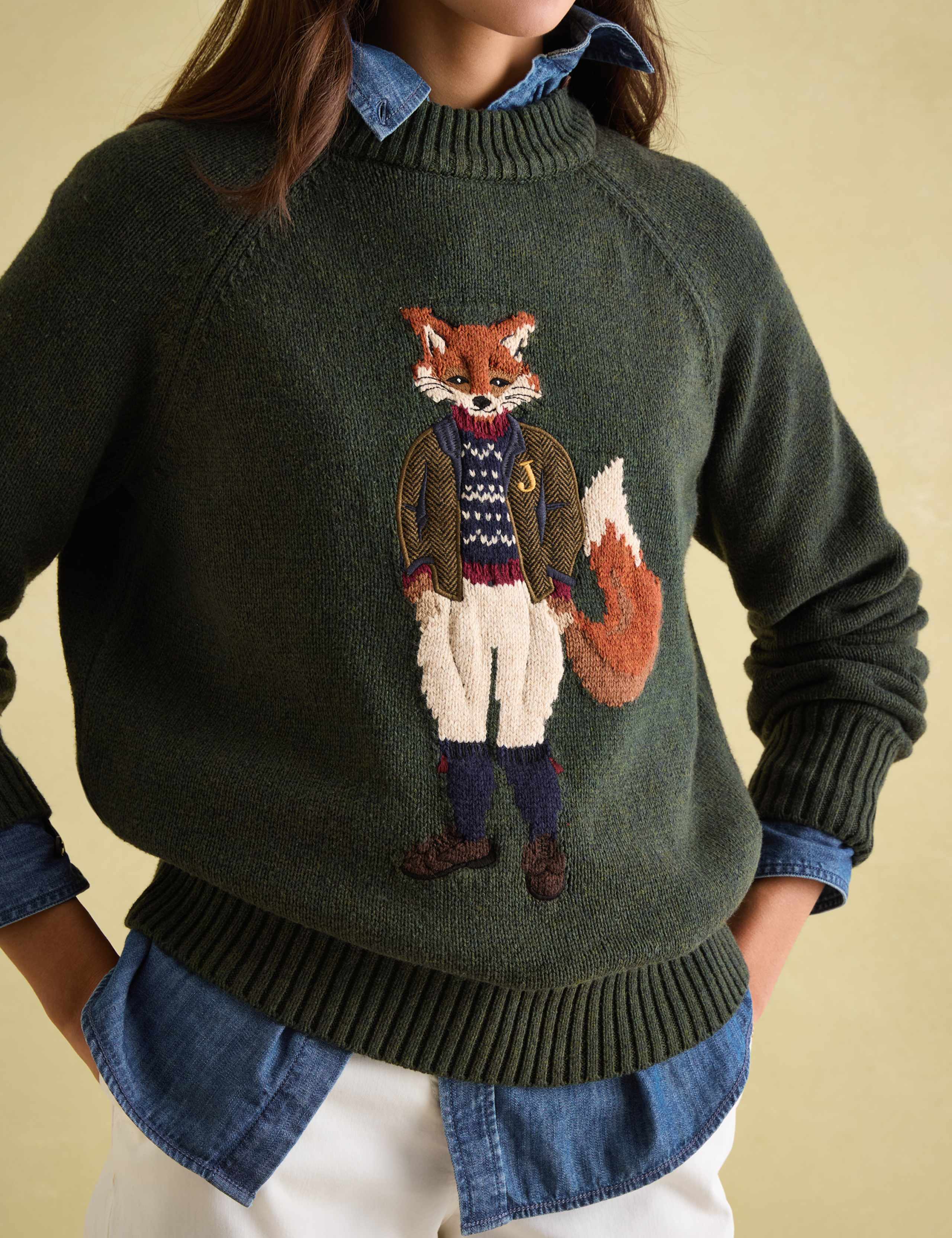 Fox Patterned Crew Neck Jumper with Wool 6 of 6