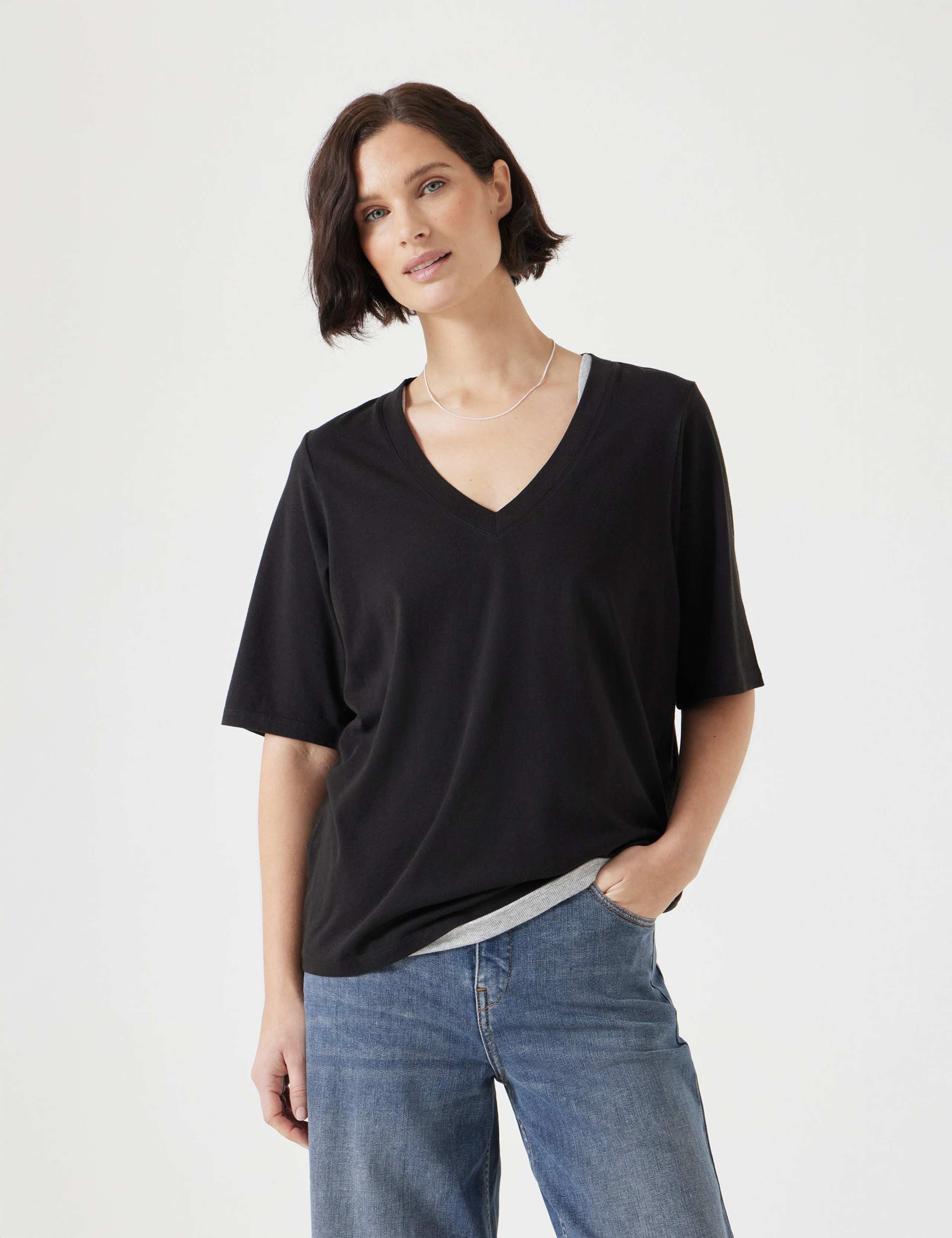 Reece Cotton Rich V-Neck Drapey T-Shirt 1 of 5