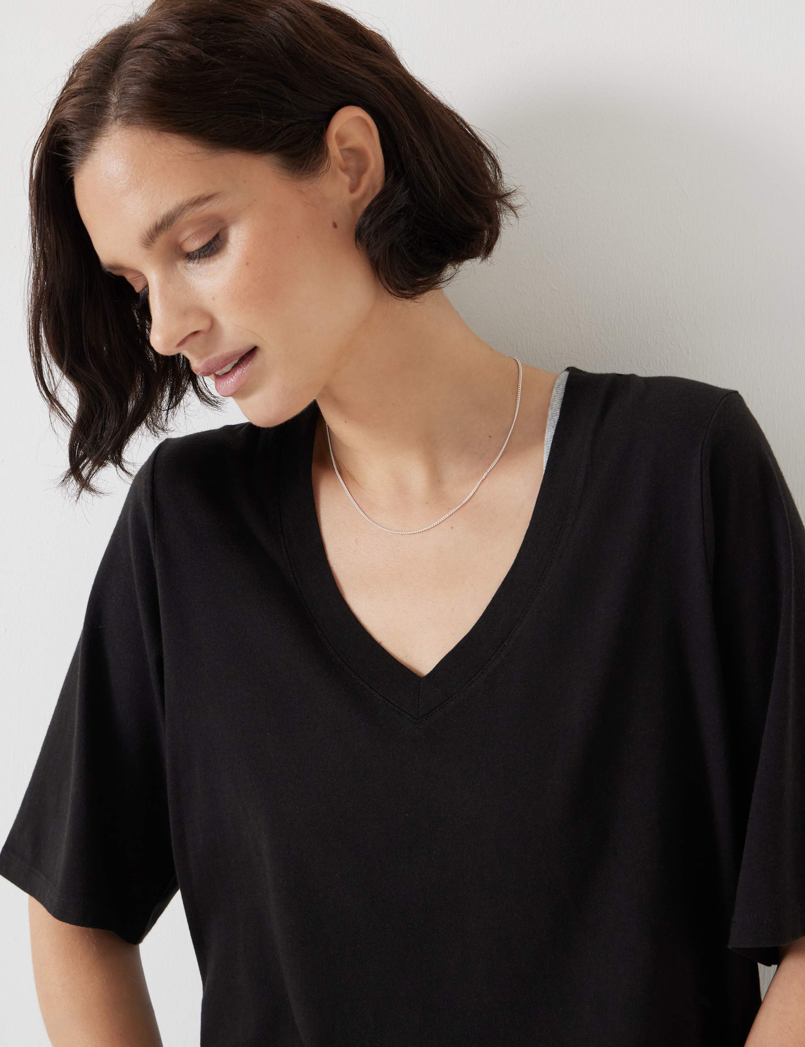 Reece Cotton Rich V-Neck Drapey T-Shirt 3 of 5