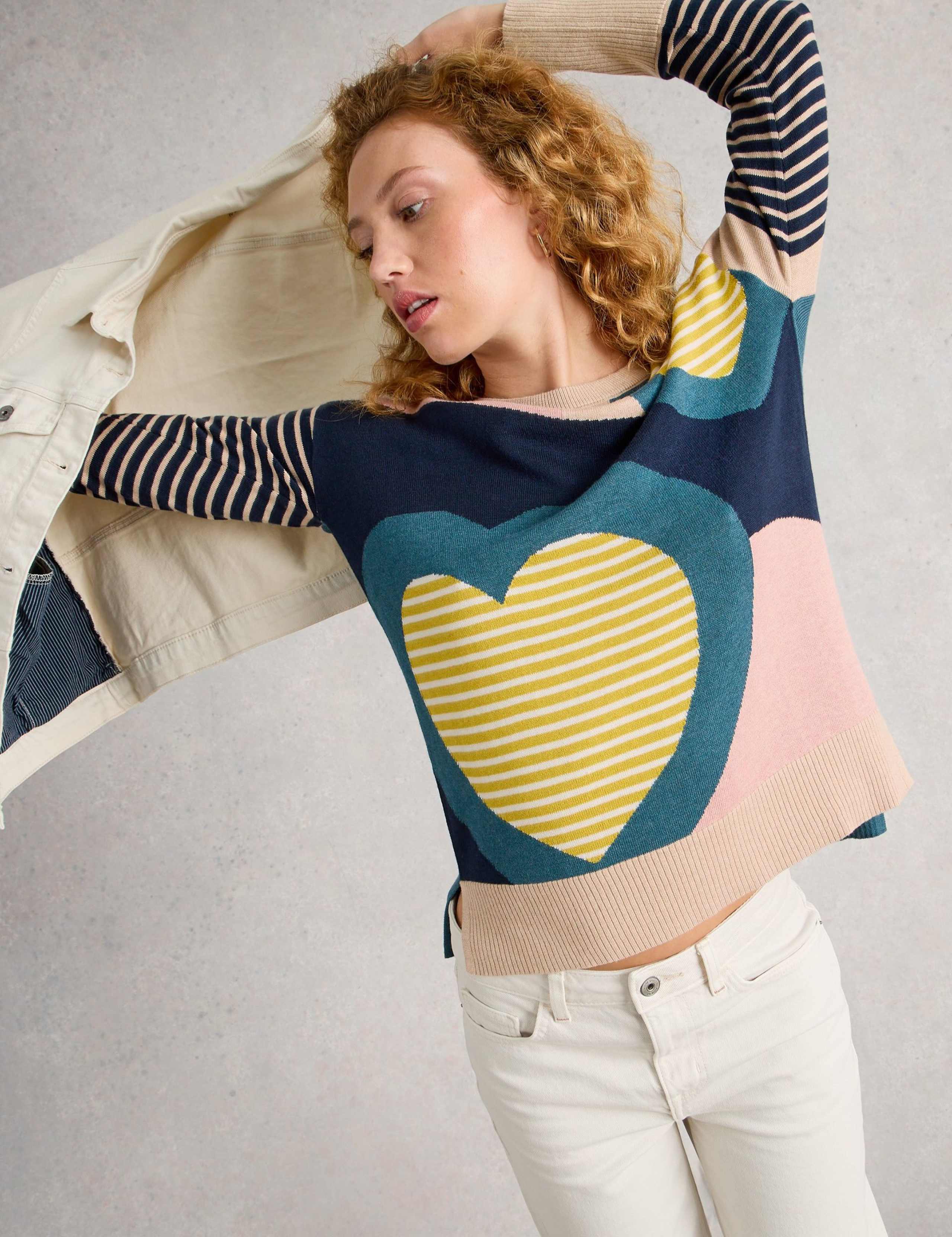 Cotton Rich Heart Crew Neck Jumper 4 of 6
