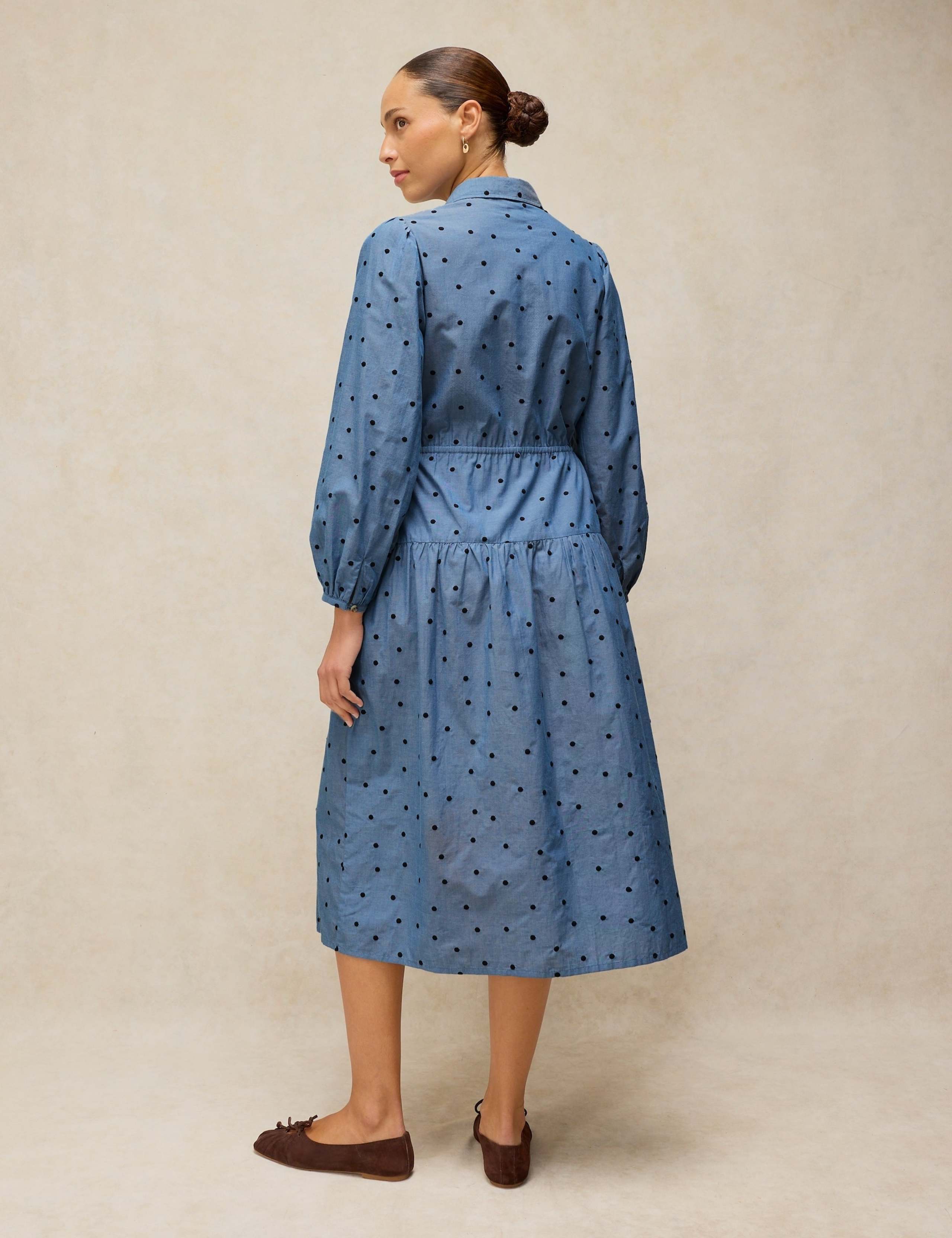 Polka Dot Embroidered Midi Tiered Shirt Dress 3 of 6