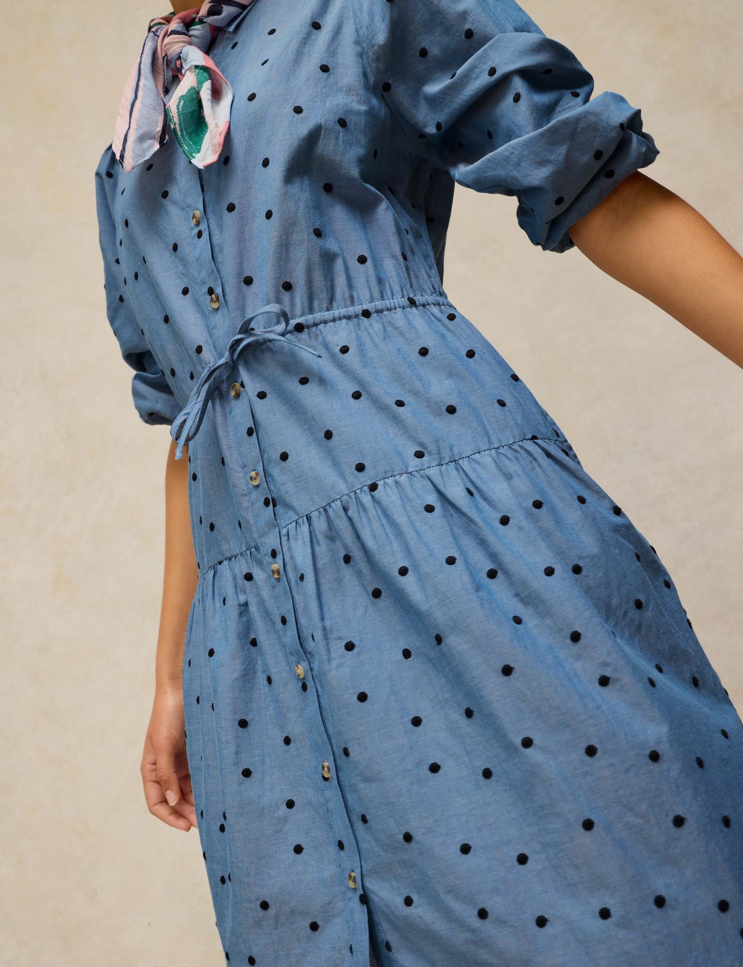Polka Dot Embroidered Midi Tiered Shirt Dress 5 of 6