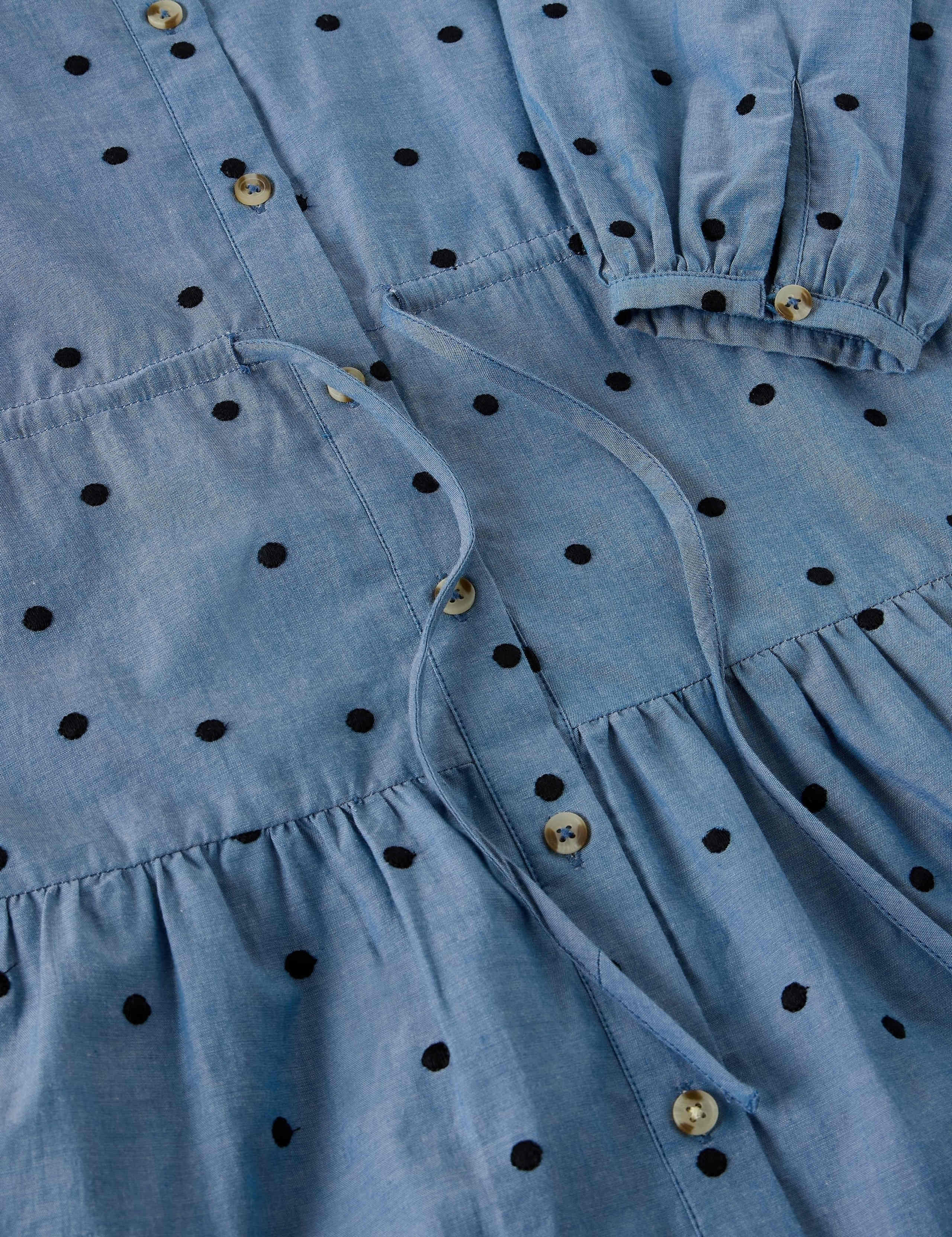 Polka Dot Embroidered Midi Tiered Shirt Dress 6 of 6