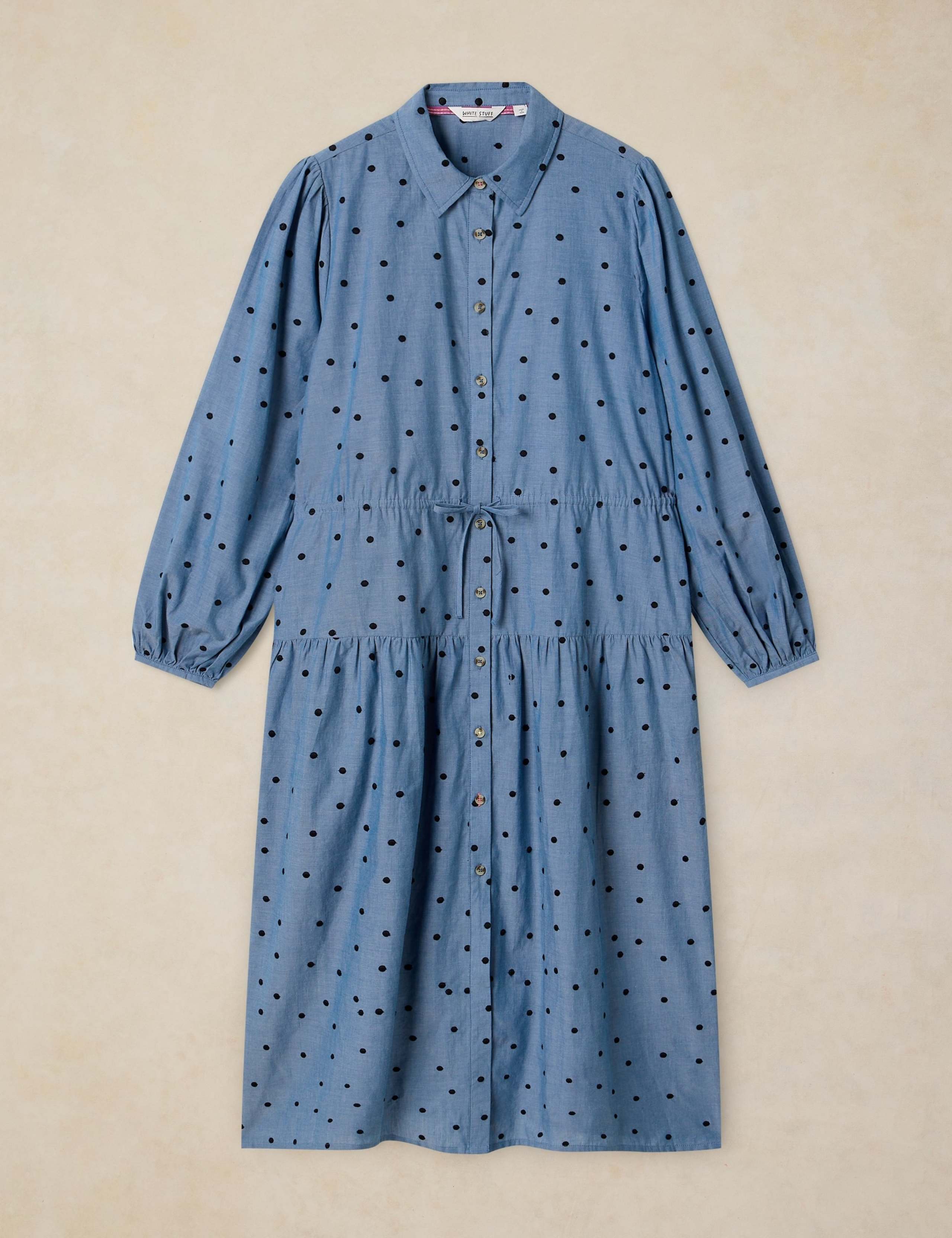 Polka Dot Embroidered Midi Tiered Shirt Dress 2 of 6