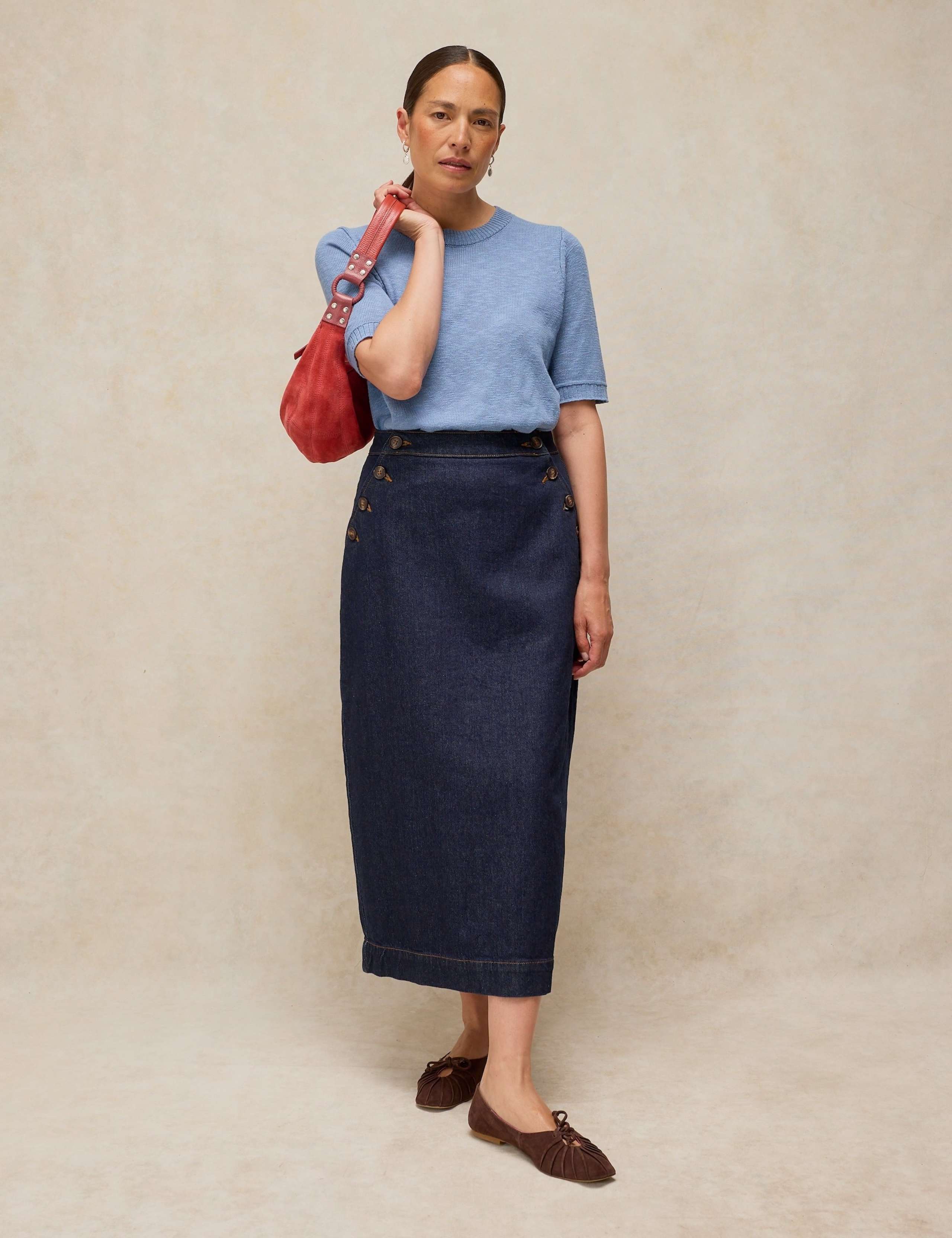 Cotton Rich Denim Button Detail Maxi Skirt 4 of 6