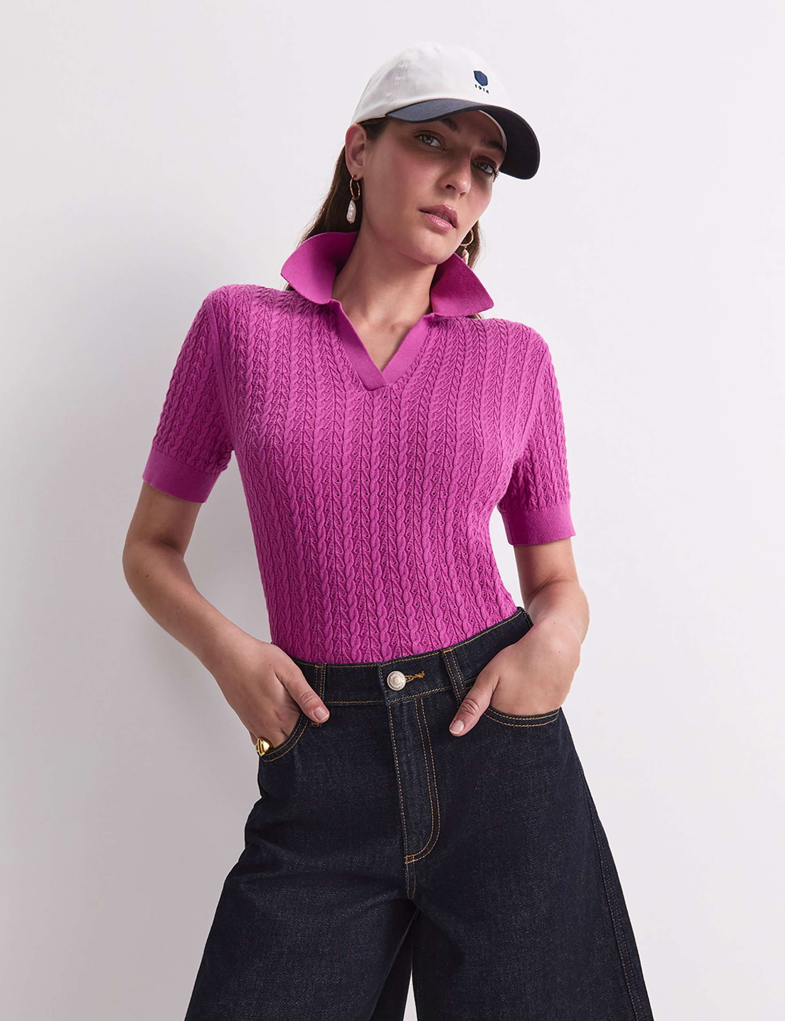 Pure Cotton Pointelle Knitted Polo Top 3 of 6