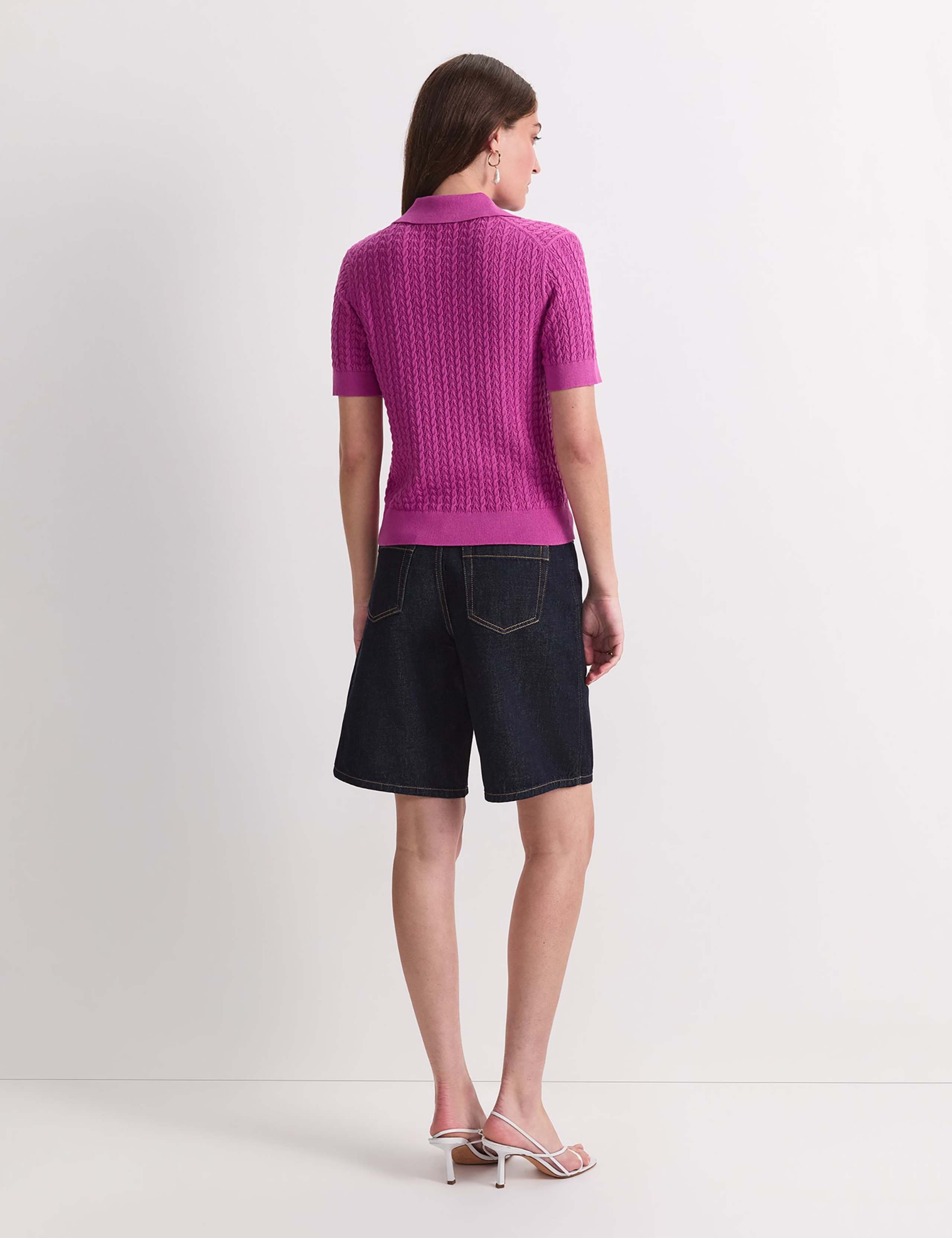 Pure Cotton Pointelle Knitted Polo Top 4 of 6