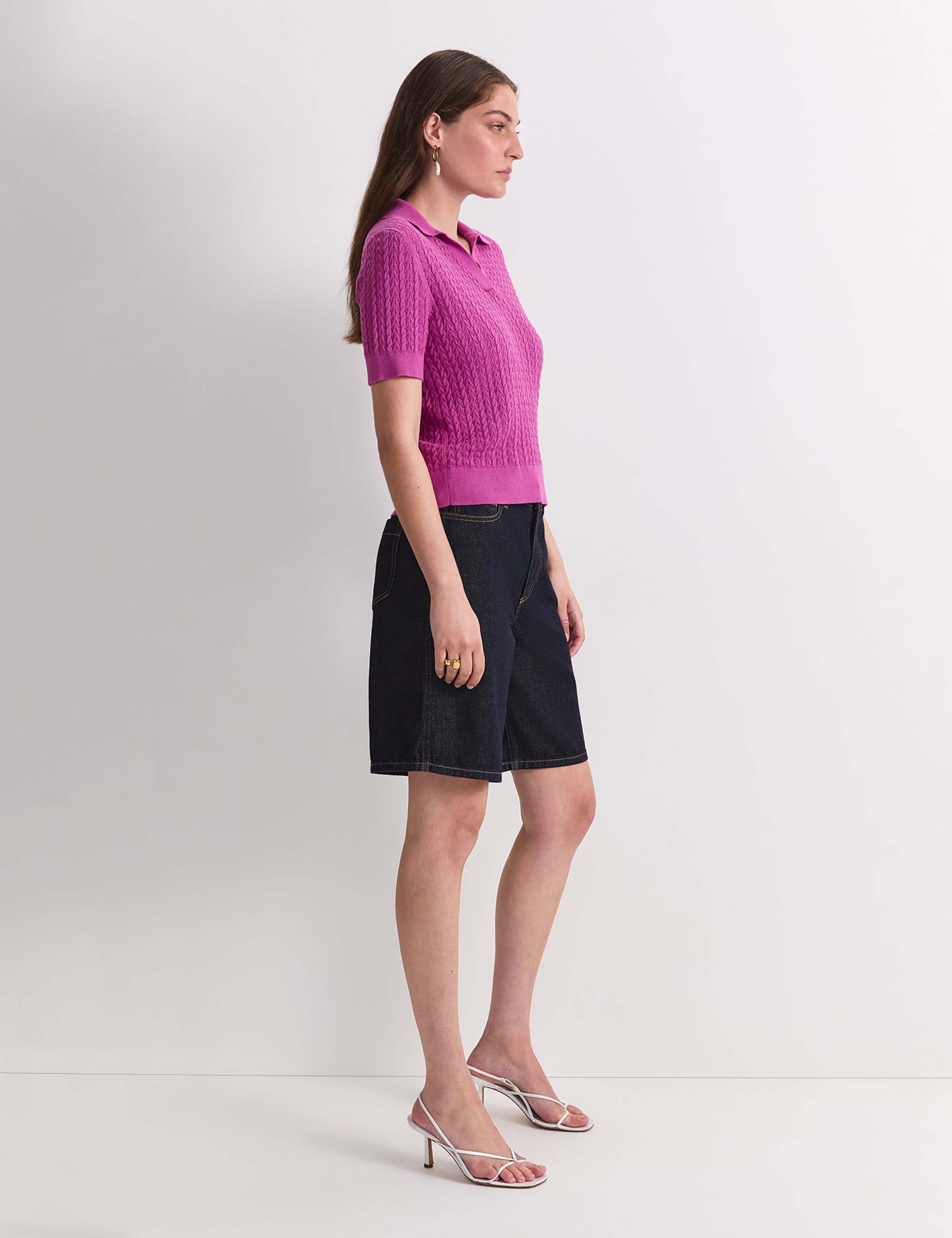 Pure Cotton Pointelle Knitted Polo Top 6 of 6