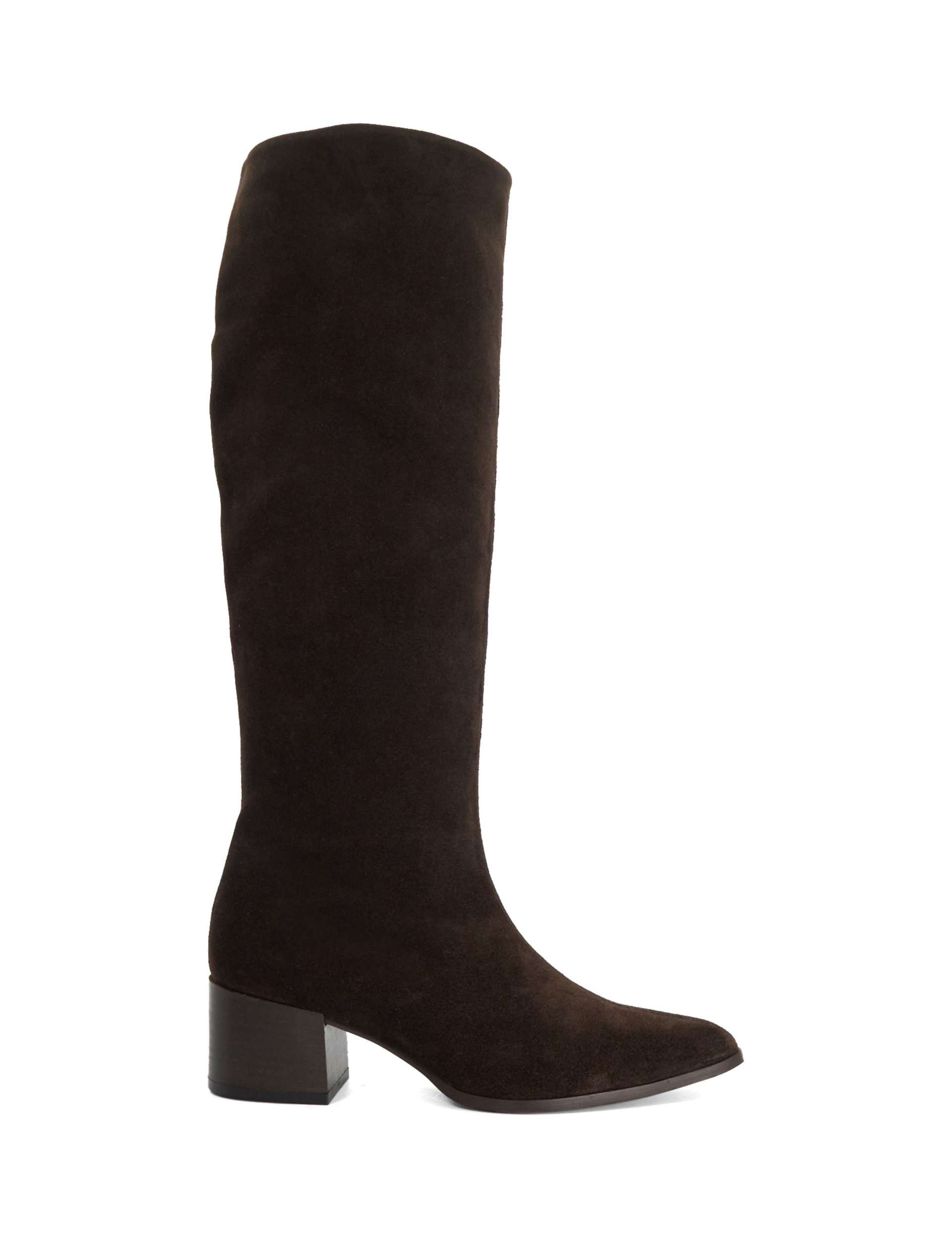 Leather Block Heel Pointed Knee High Boots 1 of 5
