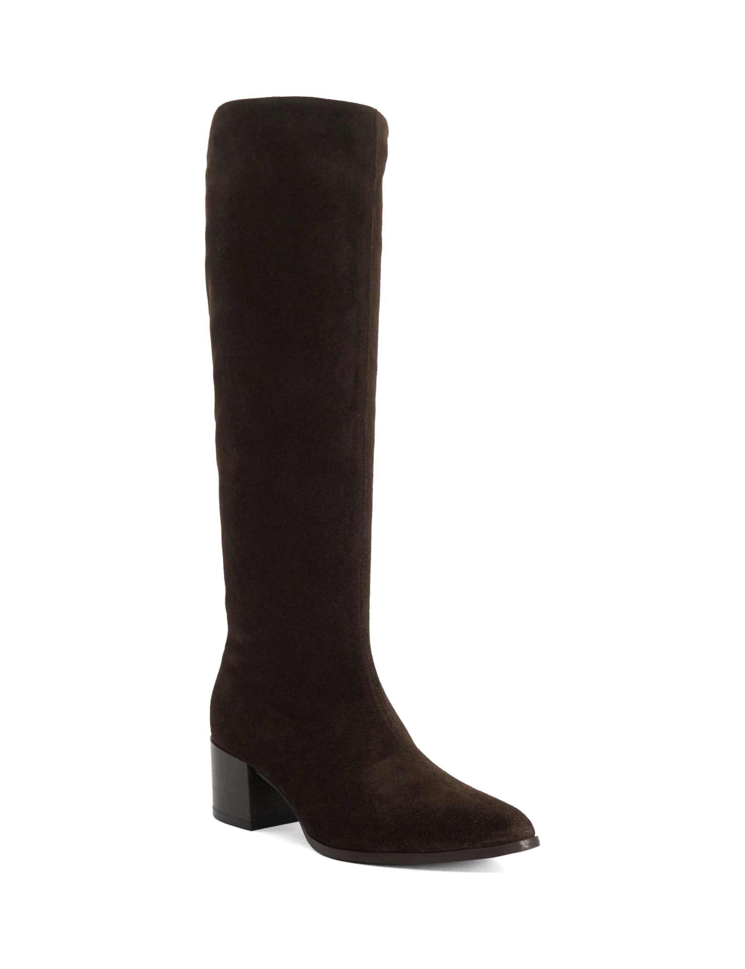 Leather Block Heel Pointed Knee High Boots 2 of 5