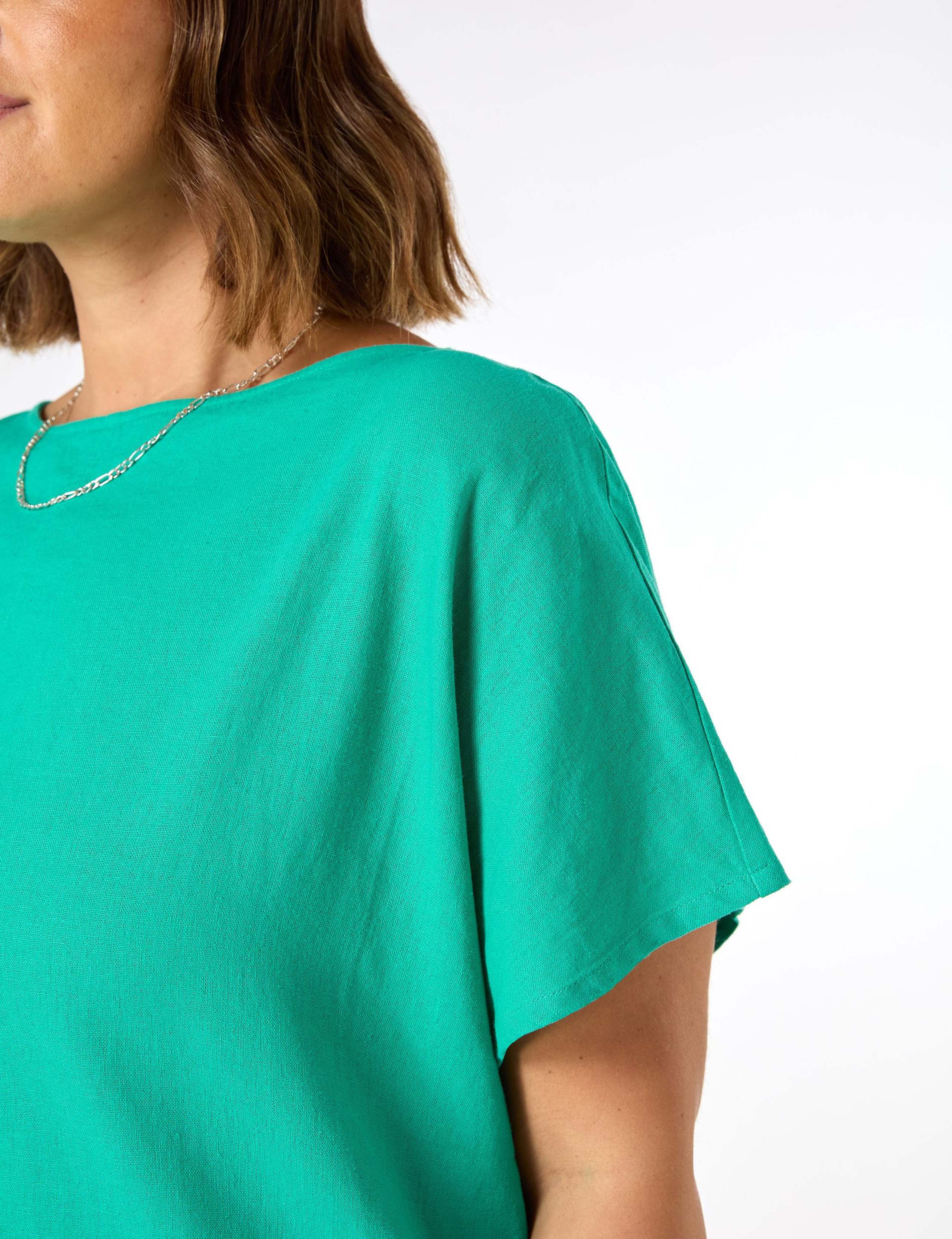Linen Blend Round Neck Seam Detail T-Shirt 2 of 3