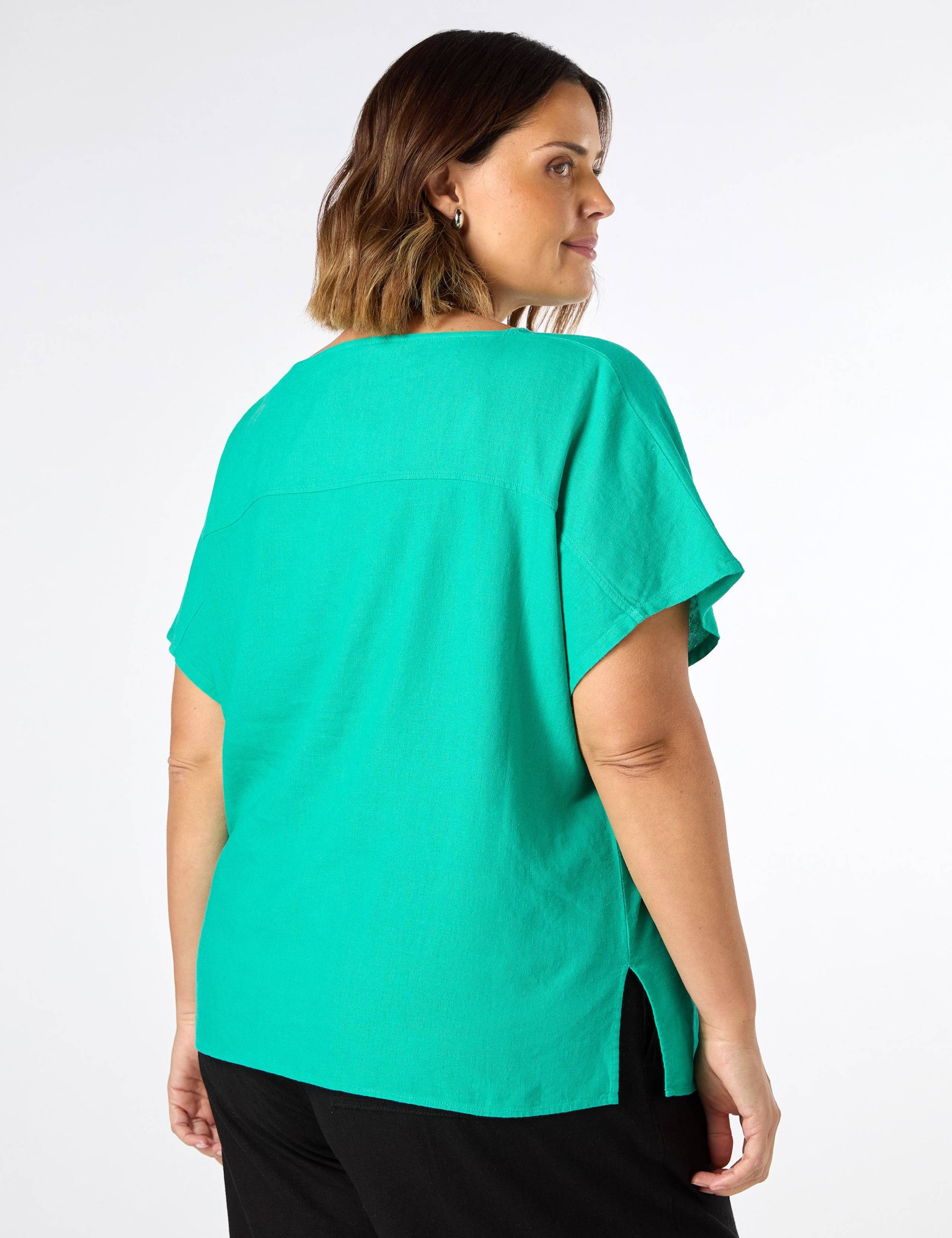 Linen Blend Round Neck Seam Detail T-Shirt 3 of 3