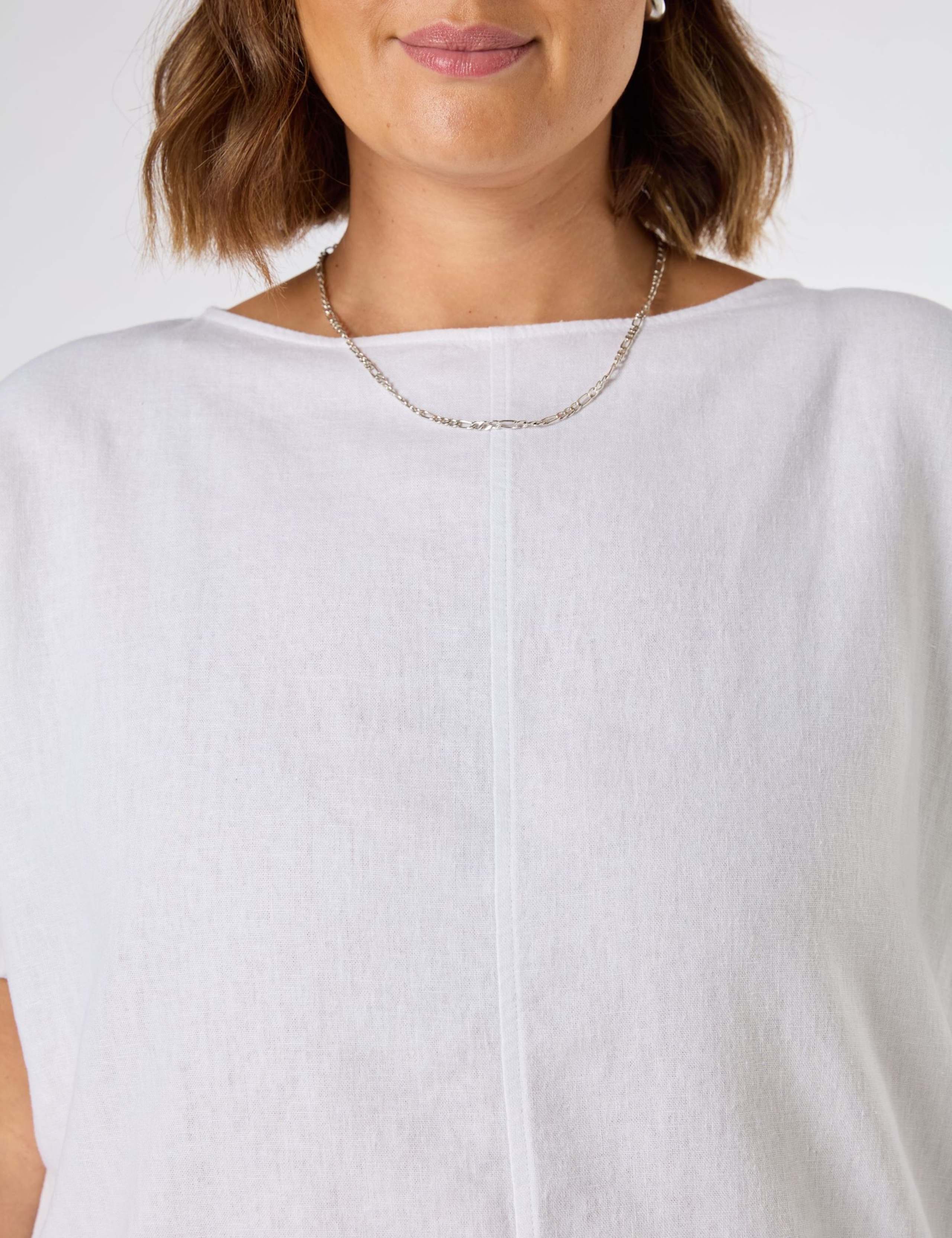Linen Blend Round Neck Seam Detail T-Shirt 2 of 3