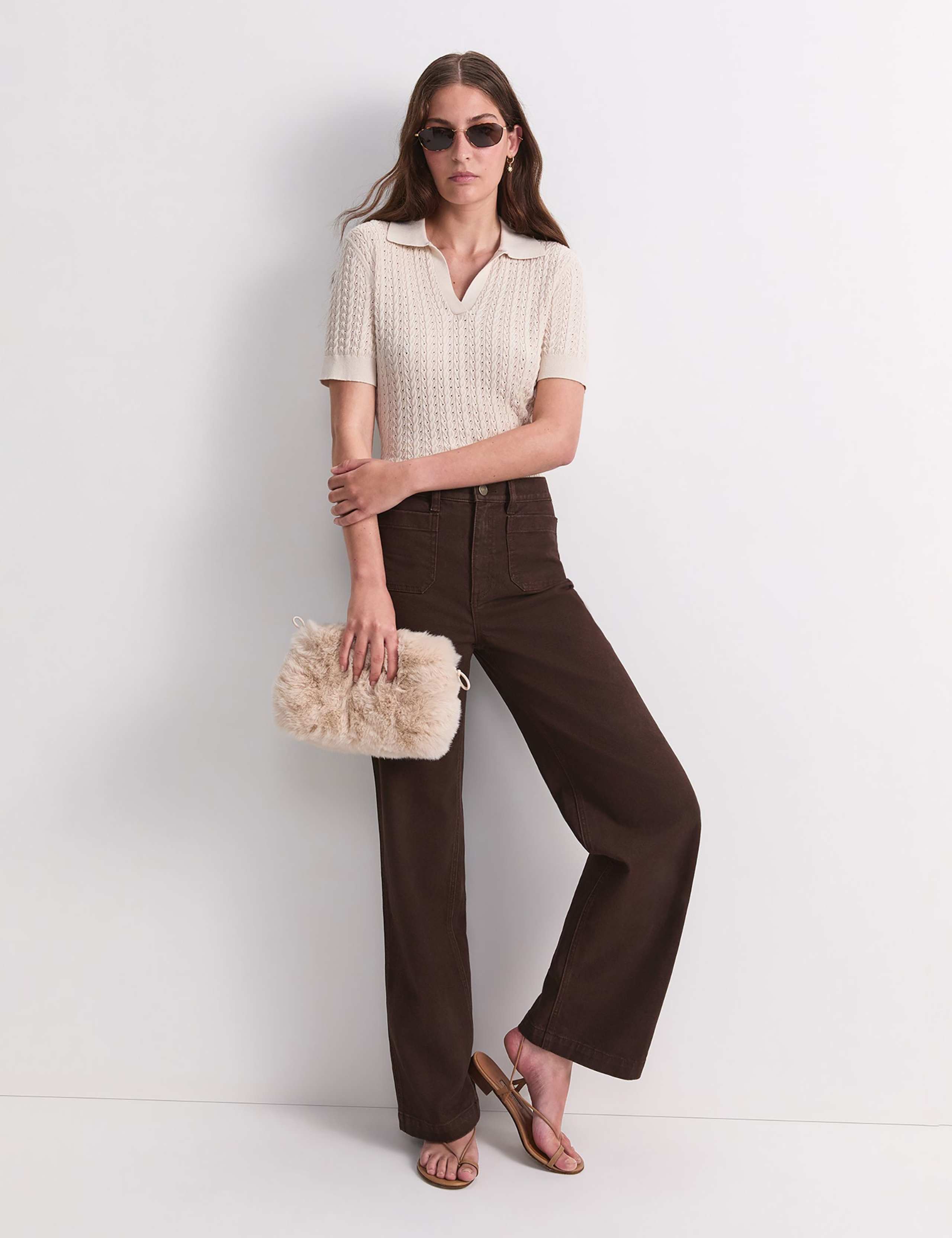 Pure Cotton Pointelle Knitted Polo Top 3 of 5