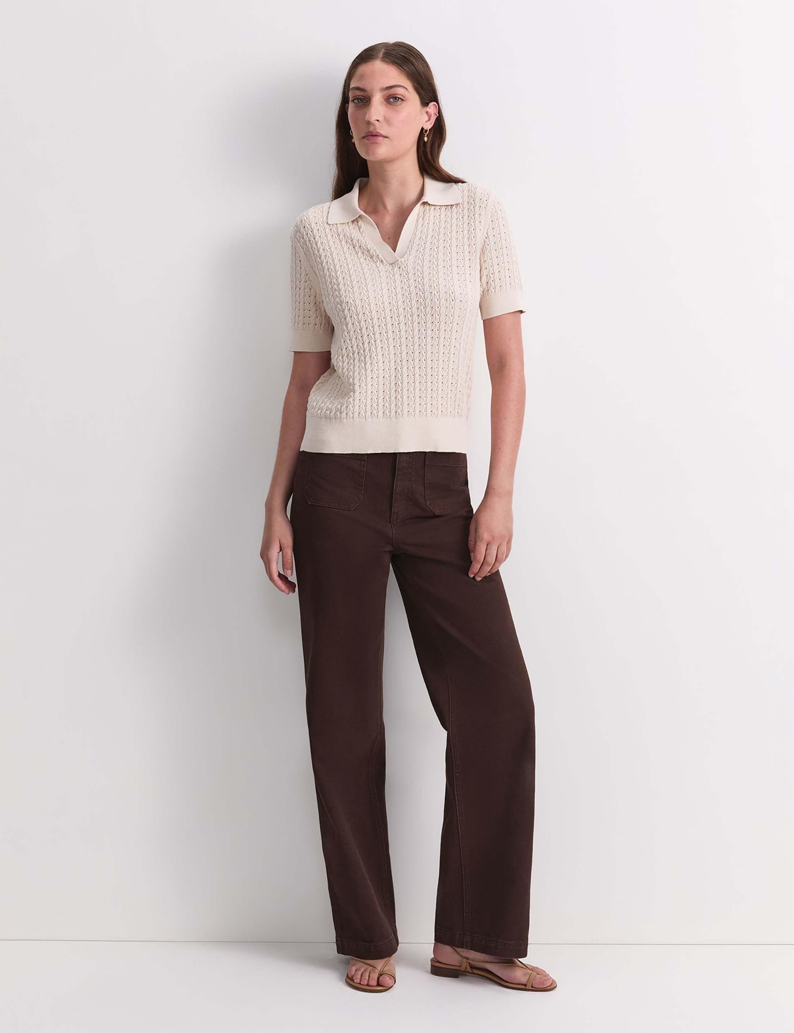 Pure Cotton Pointelle Knitted Polo Top 4 of 5