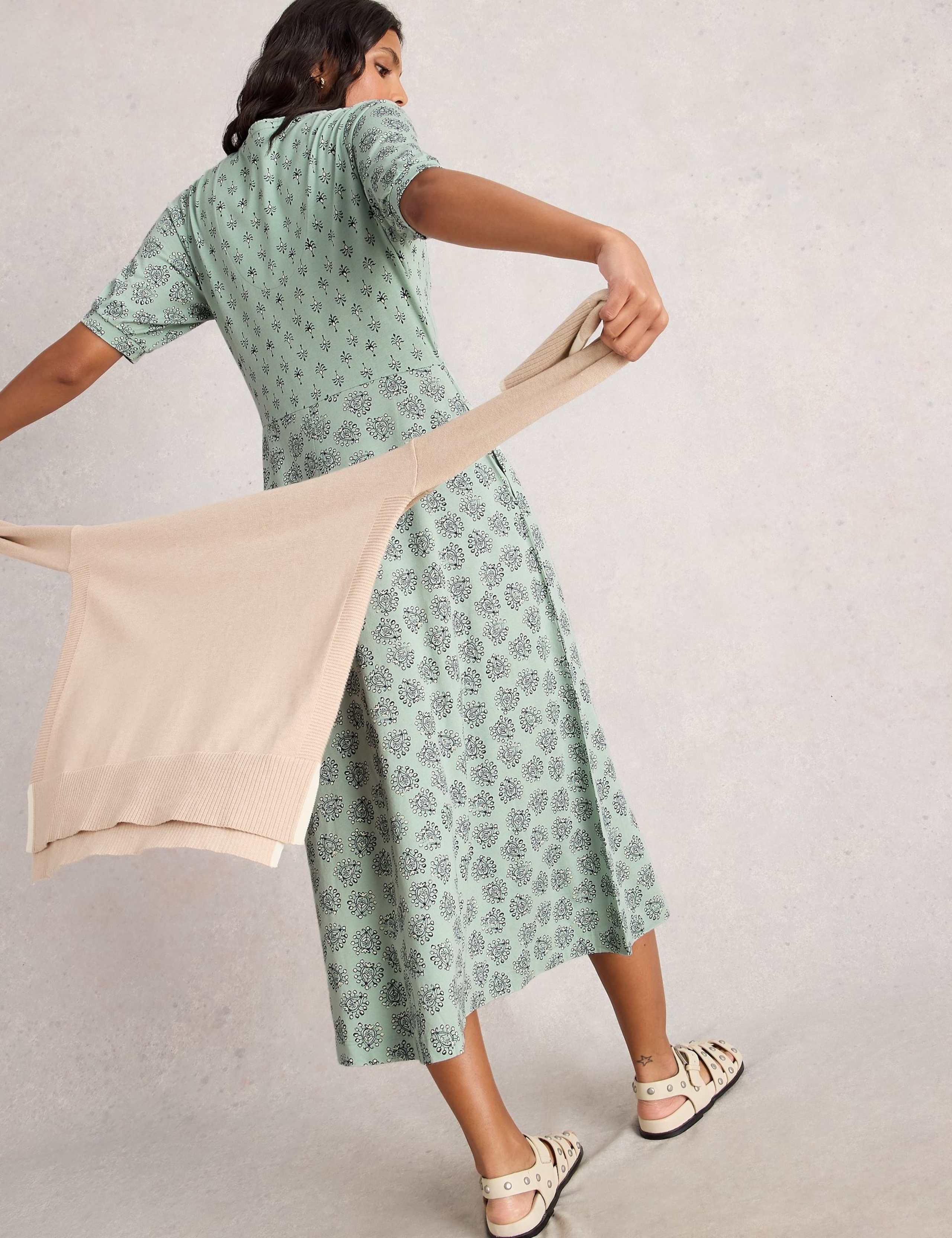 Cotton Blend Jersey Paisley Floral Tea Dress 3 of 6