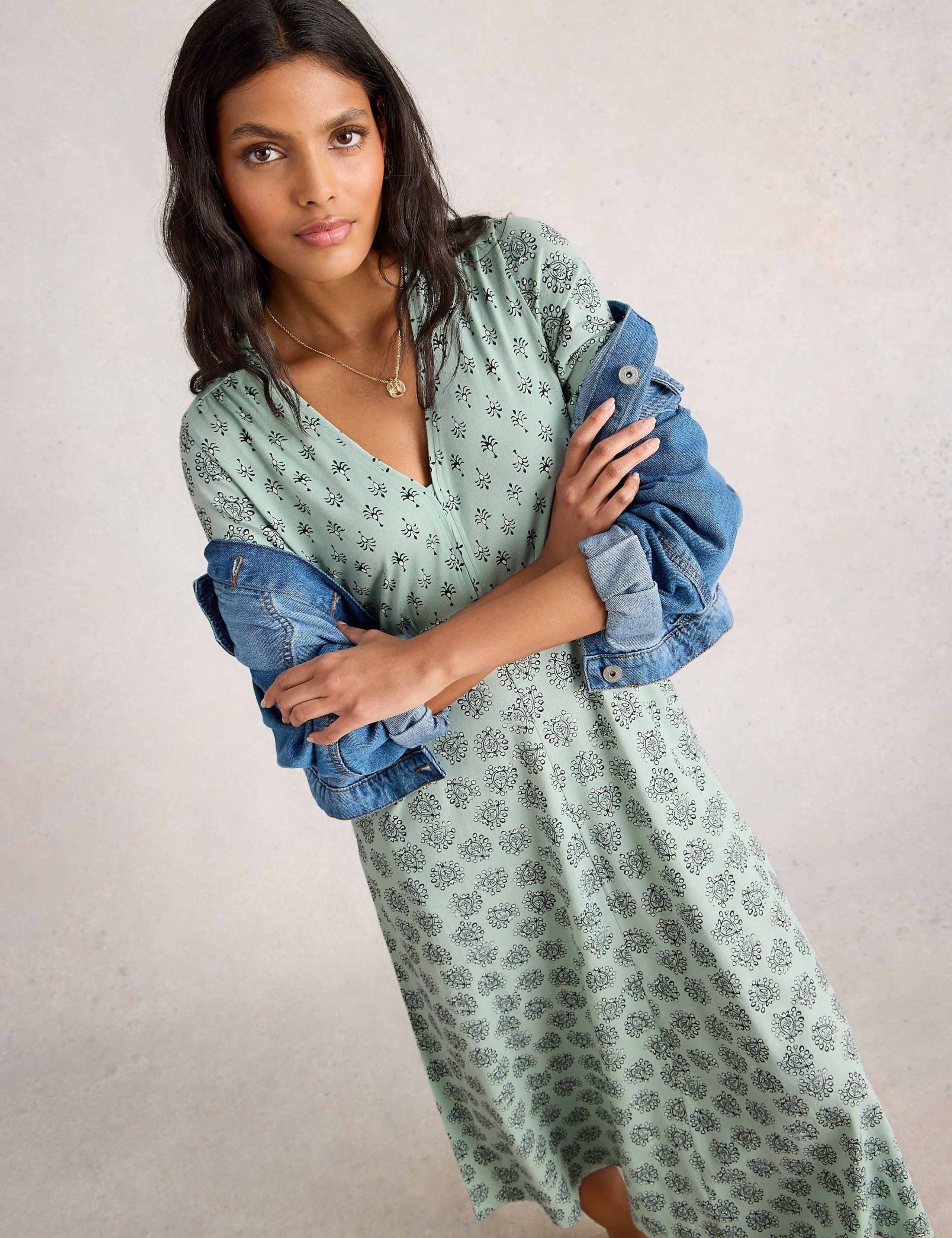 Cotton Blend Jersey Paisley Floral Tea Dress 4 of 6