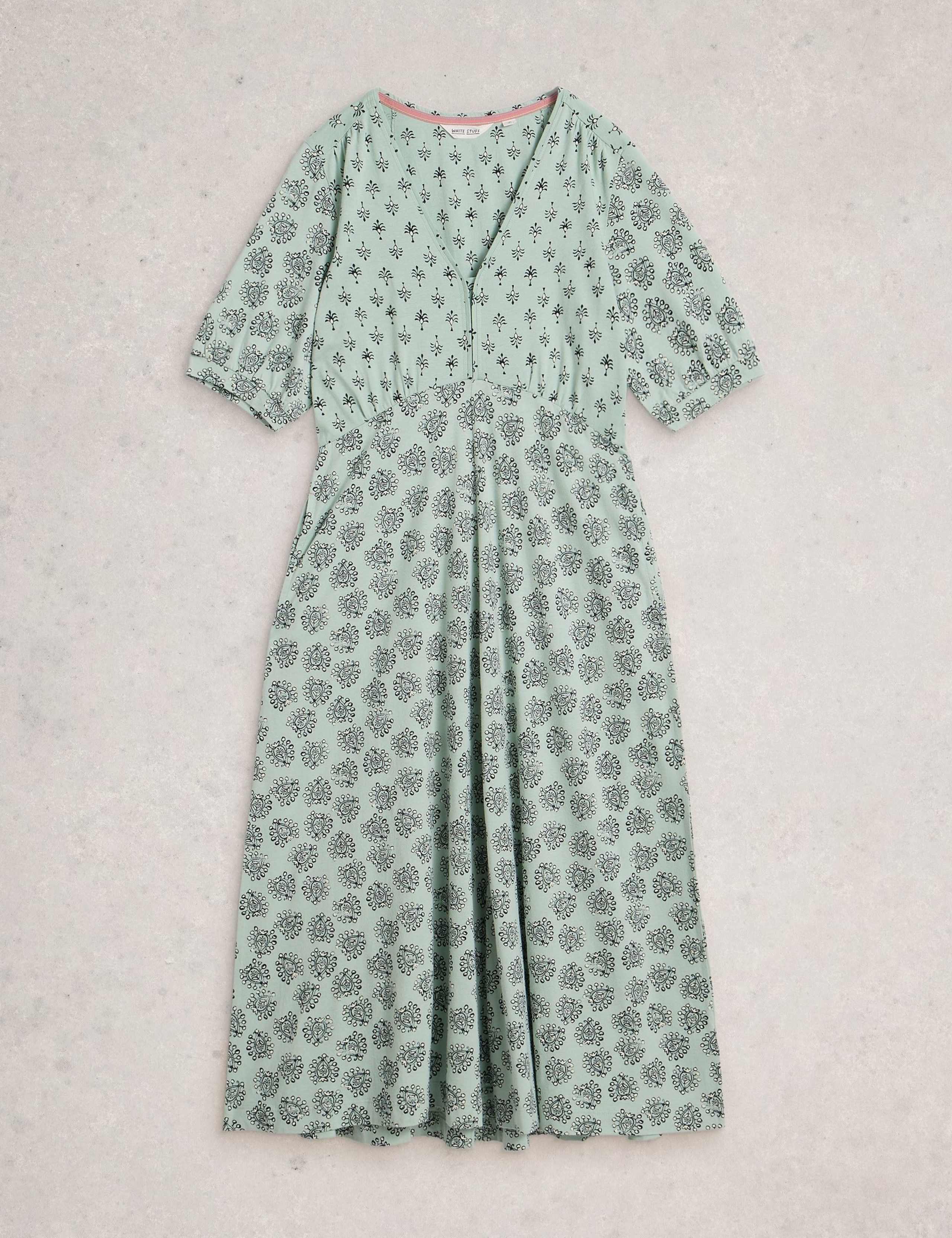 Cotton Blend Jersey Paisley Floral Tea Dress 2 of 6