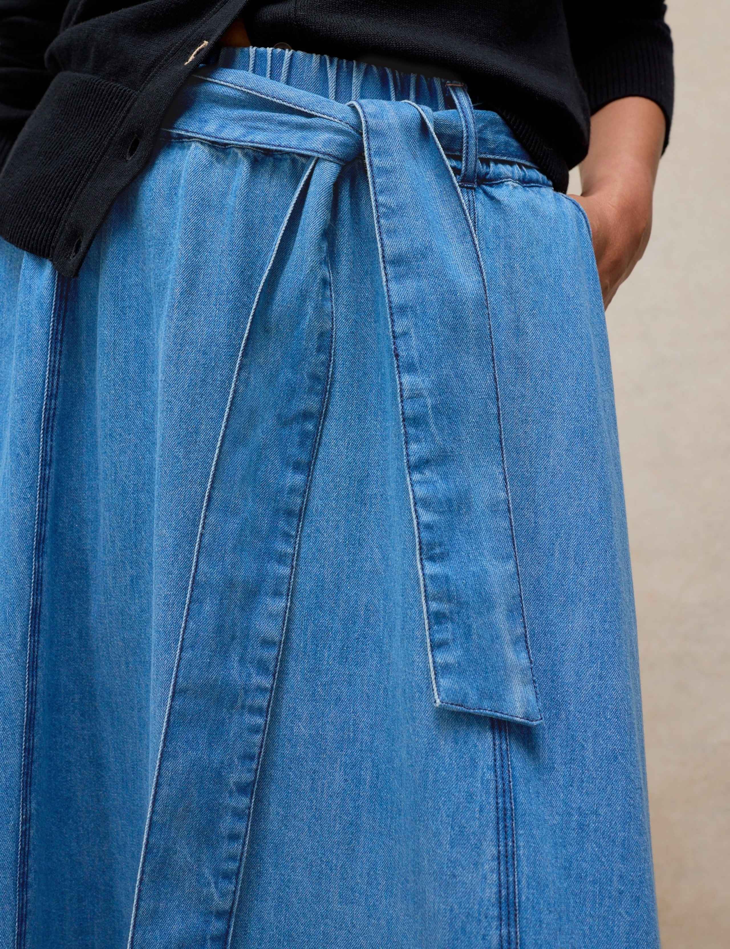 Pure Cotton Denim Midi A-Line Skirt 5 of 6