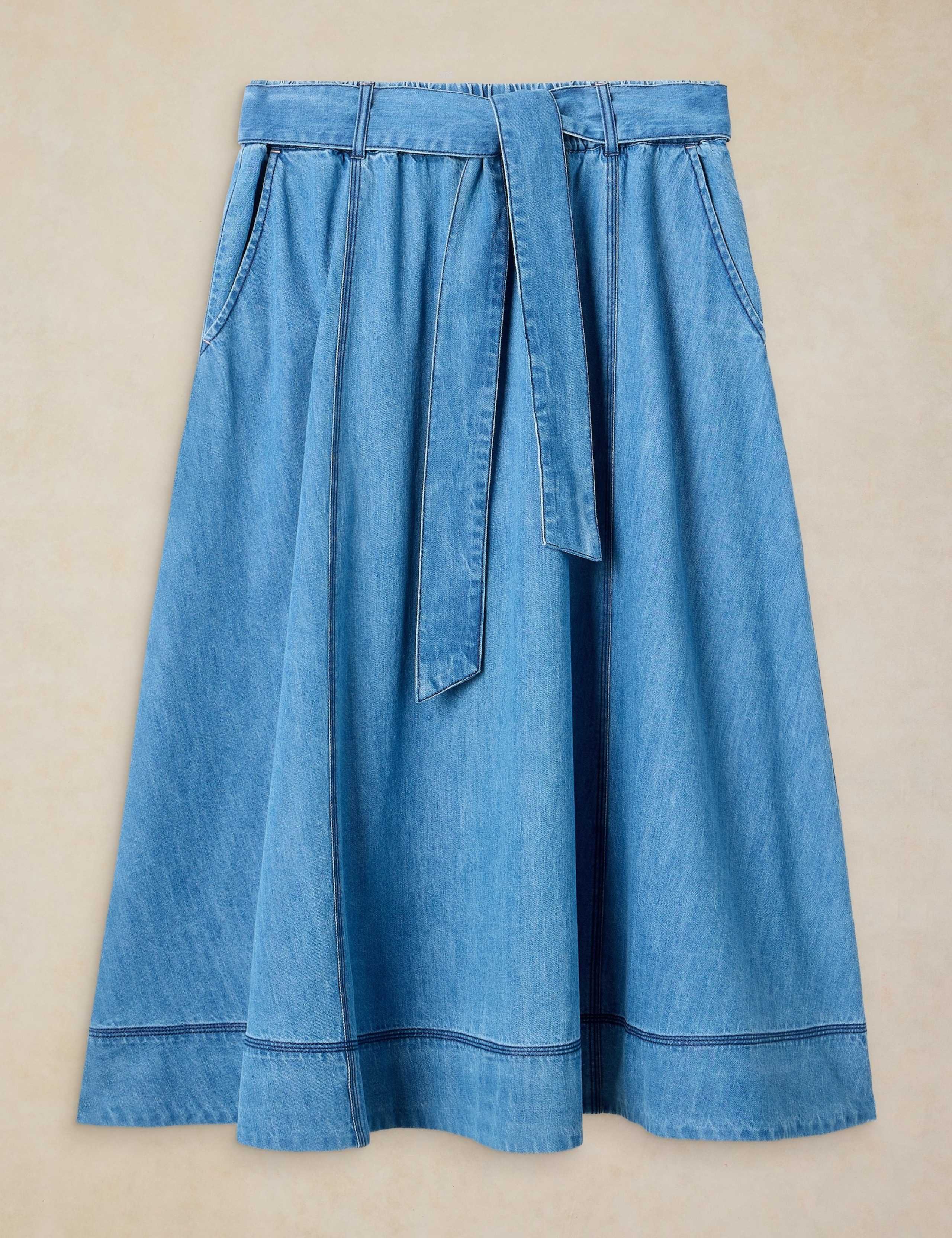Pure Cotton Denim Midi A-Line Skirt 2 of 6